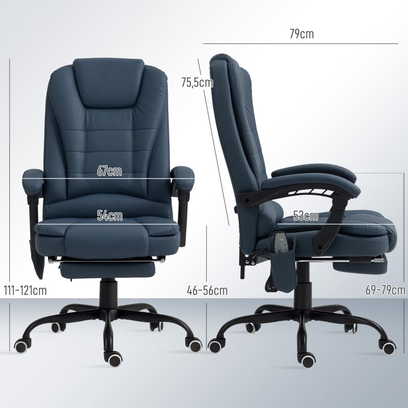 Vinsetto Massage Office Chair, 7 Vibration Points, Adjustable Footrest & Backrest, Leather Look, Blue