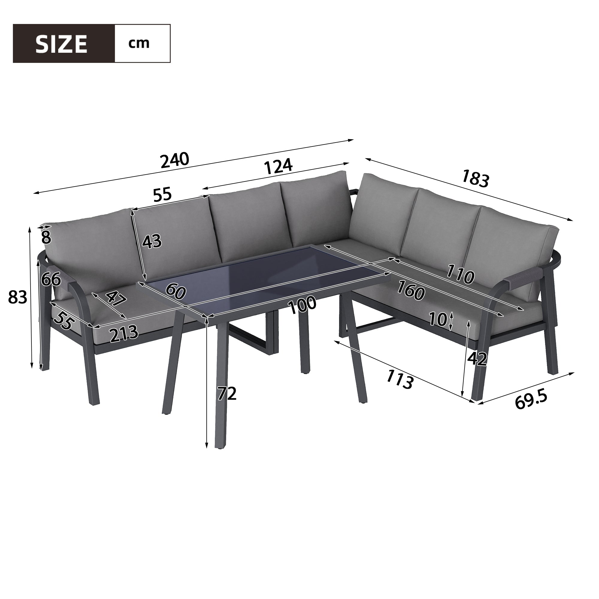 Garden Dining Set, Seats 6 with Corner Sofa and Dining Table, Grey Wicker and Galvanized Steel