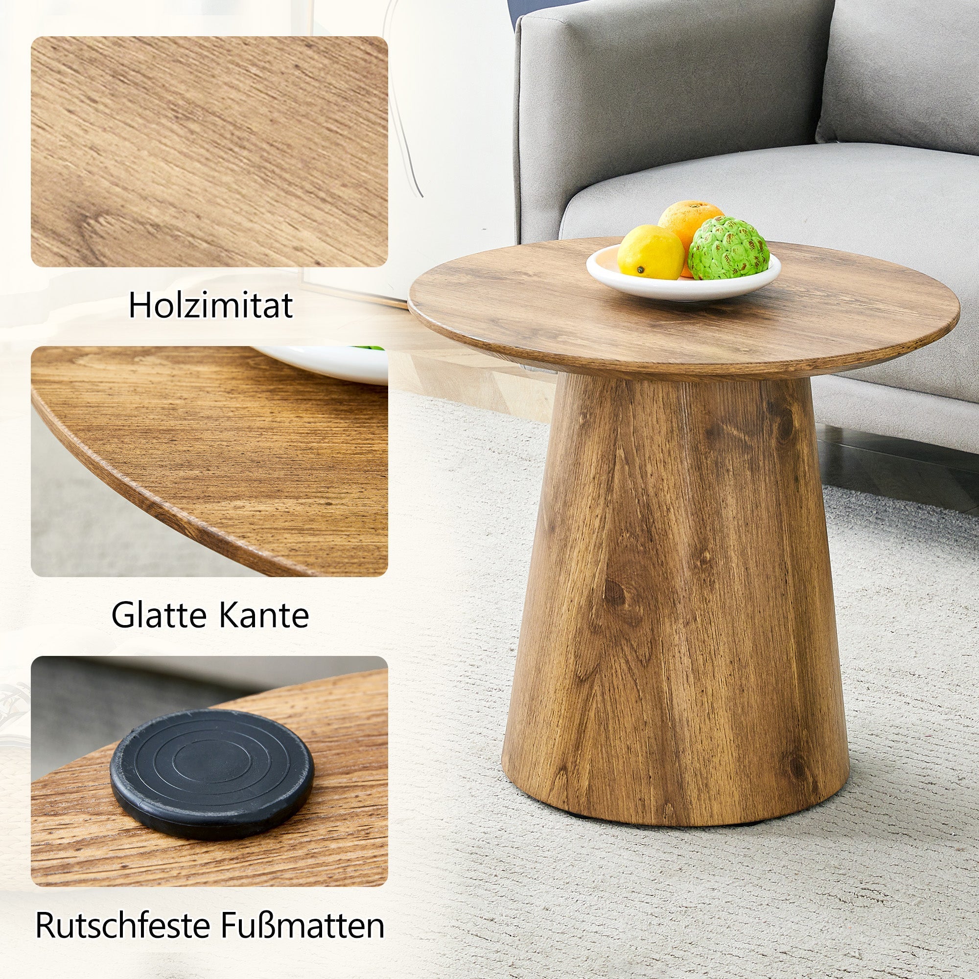 Round Coffee Table 50cm Ø 48cm H Side Table - Natural Wood Look MDF