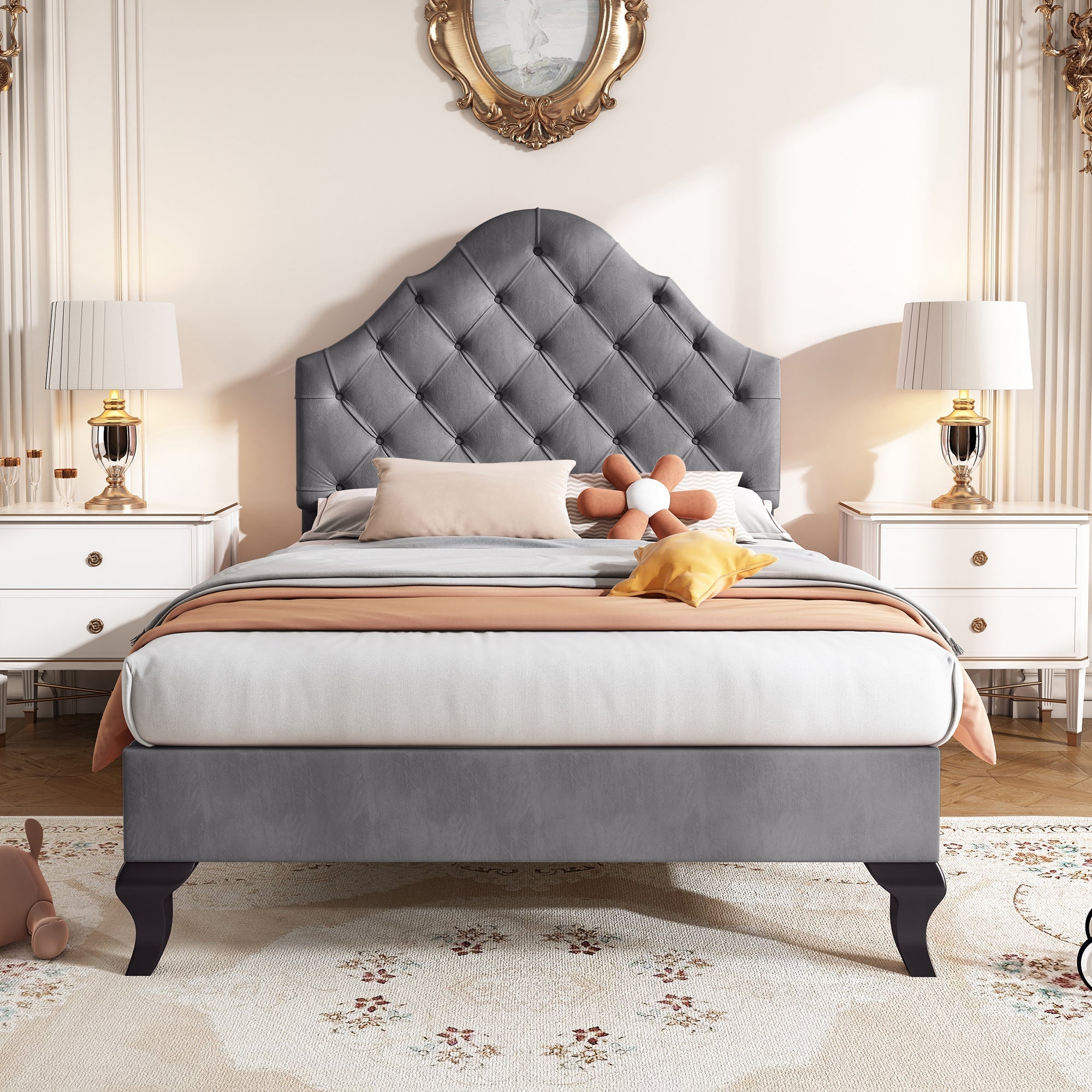 Upholstered Bed 90x200cm Adjustable Headboard Slatted Base - Velvet Grey