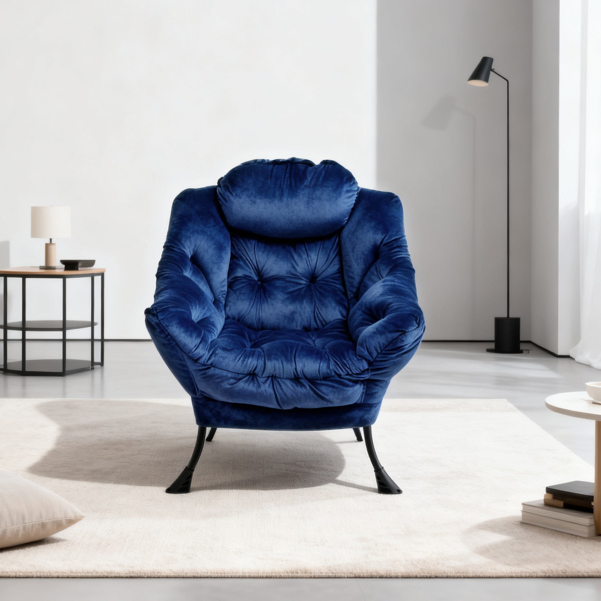 Armchair Recliner with Footstool Side Pocket - Dark Blue