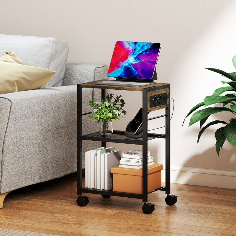 Printer Stand with Wheels Power Outlets USB & USB-C Ports - Rustic Brown