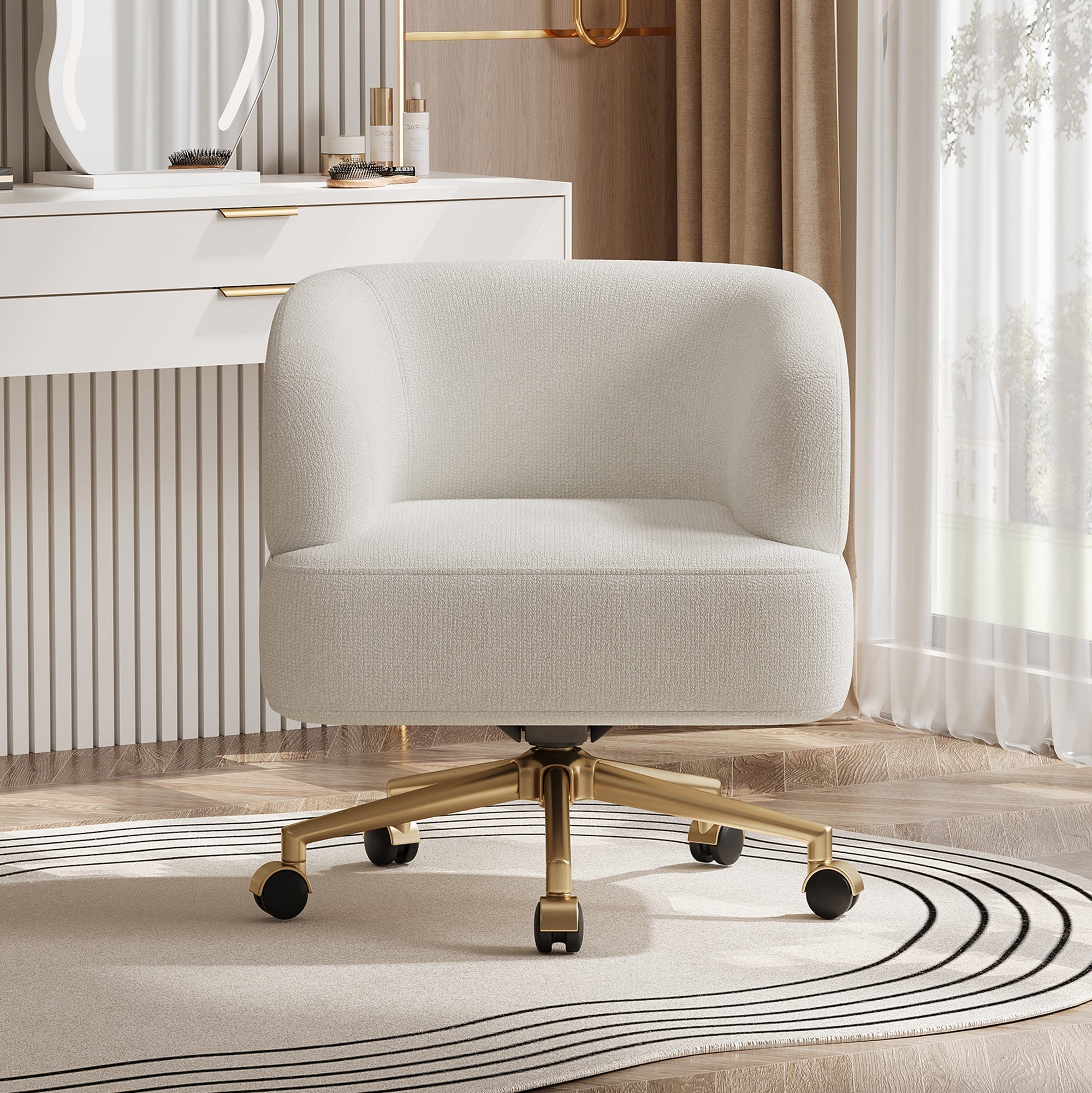 Swivel Chair Contemporary Design 5 Wheels 360° Rotation Chenille Beige