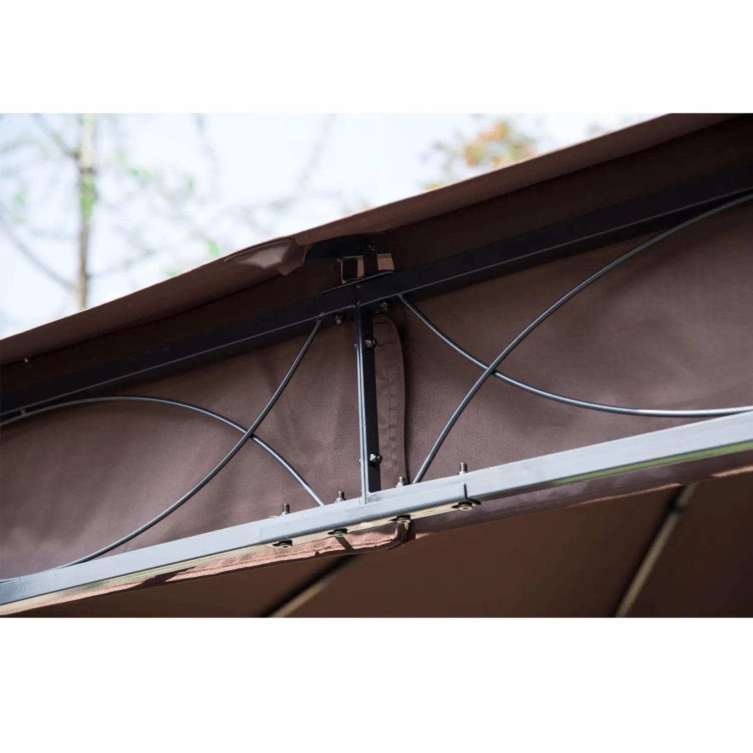 Gartengazebo 3x3m, Outdoor-Pavillon mit Vorhängen, Stahlrahmen, Kaffee