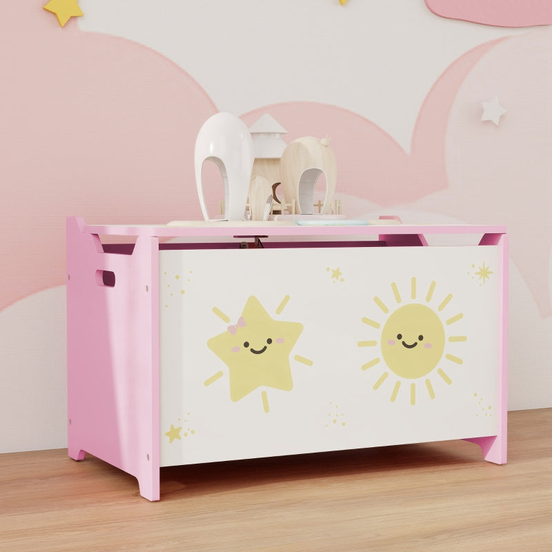 Toy Box with Safety Hinges Groove Handles Storage for Kids, Pink
