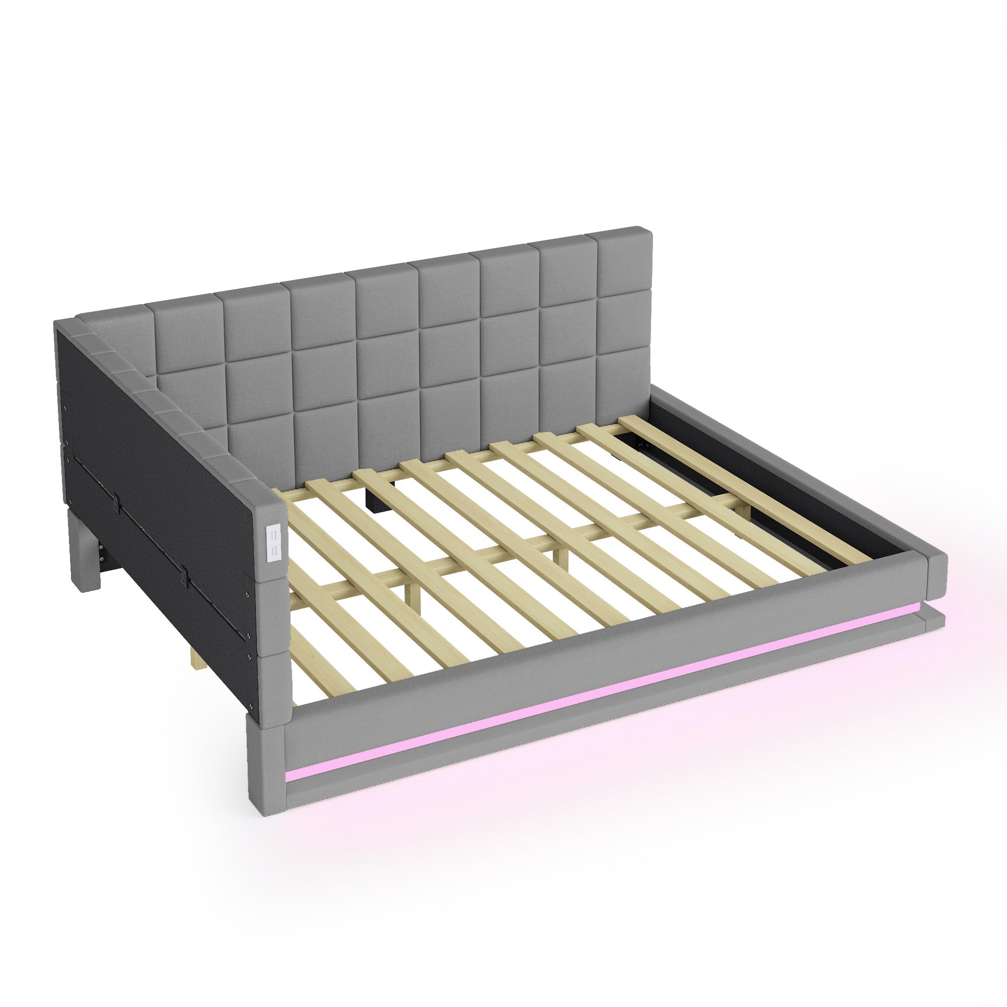 Upholstered Sofa Bed, 140x200 Multifunctional with LED & USB, Gray Velvet