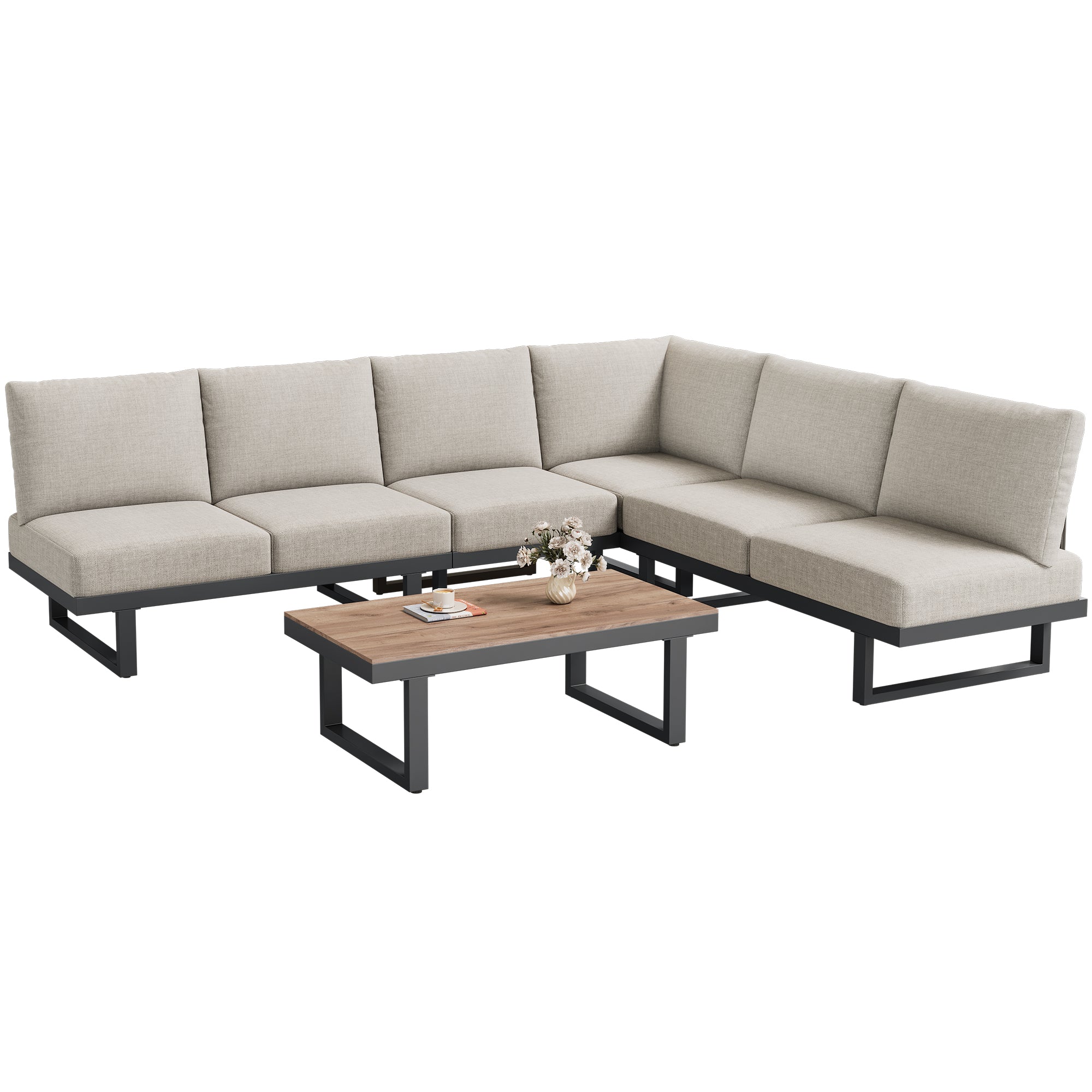 Garden Furniture Set with Convertible Daybed and Coffee Table, Galvanized Steel, Grey