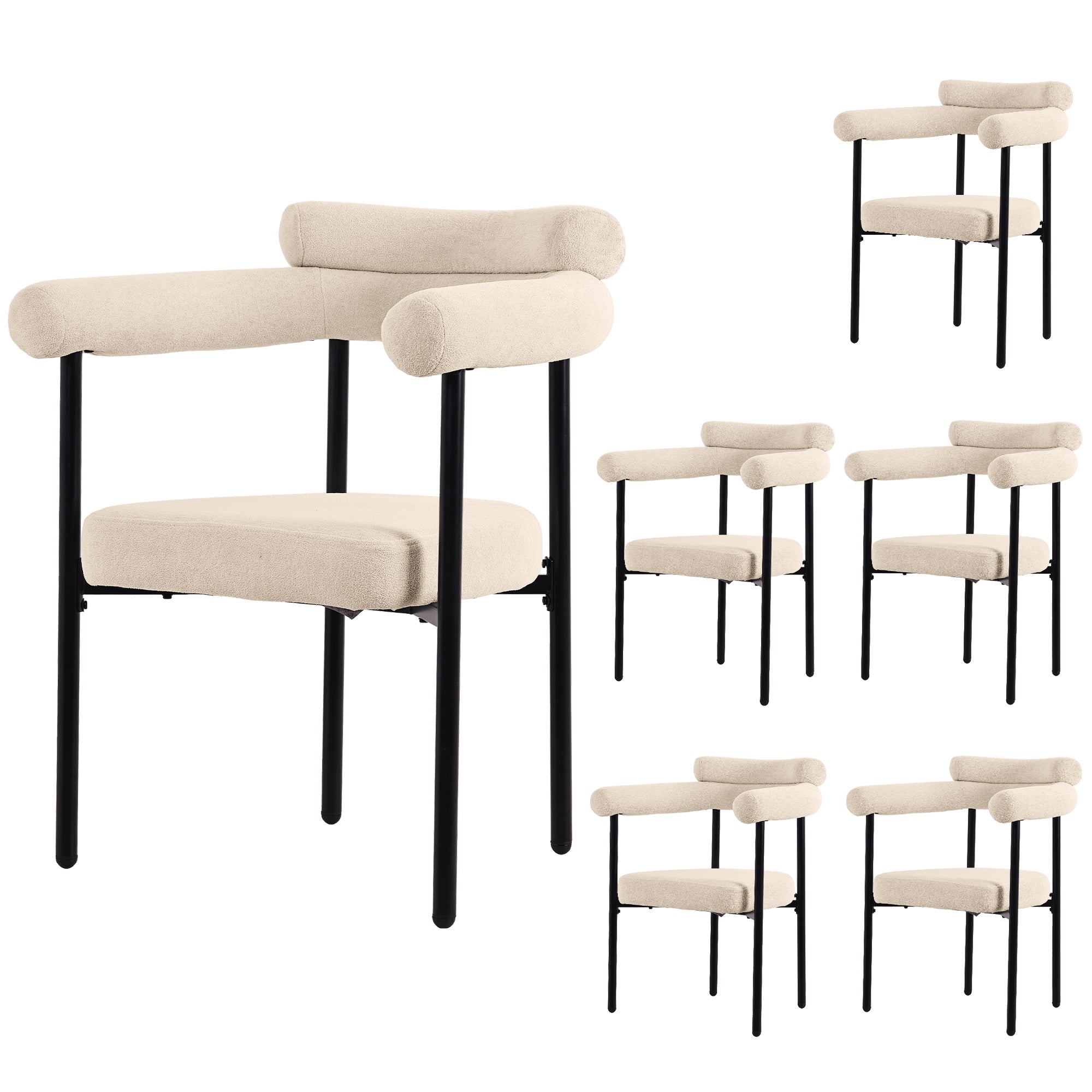 6 Dining Chairs Modern Simple Comfortable Ring Seat Cream Suede Fabric