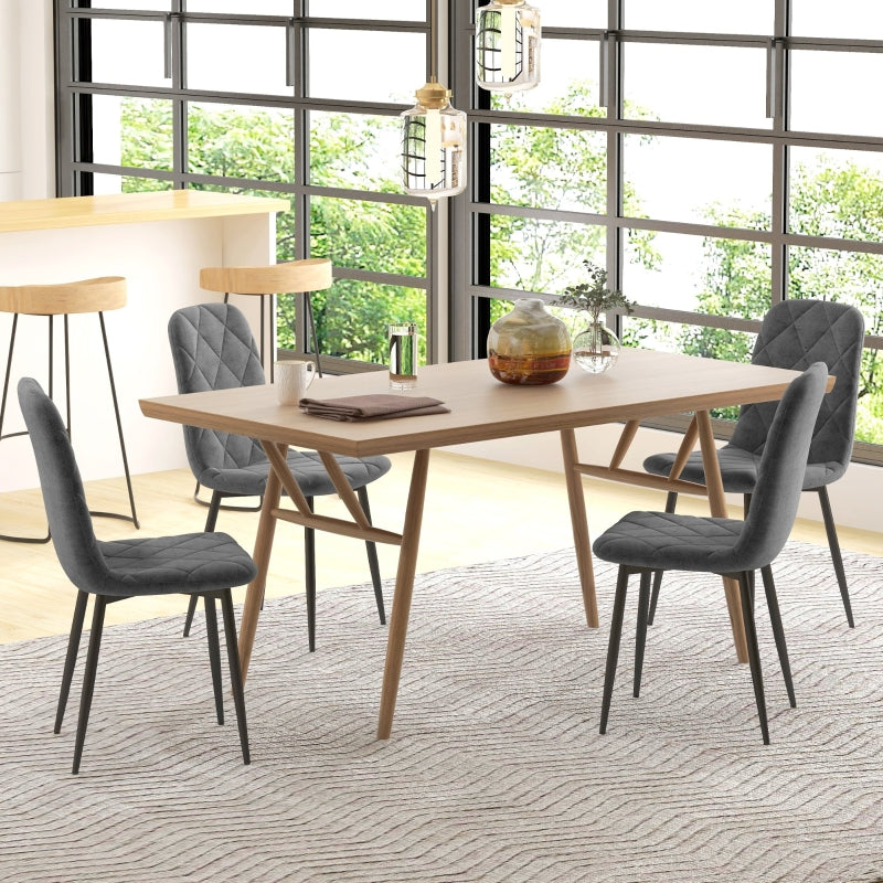 Dining Chairs, Set of 4 Upholstered with Backrest, Metal Legs, Velvet Look Grey