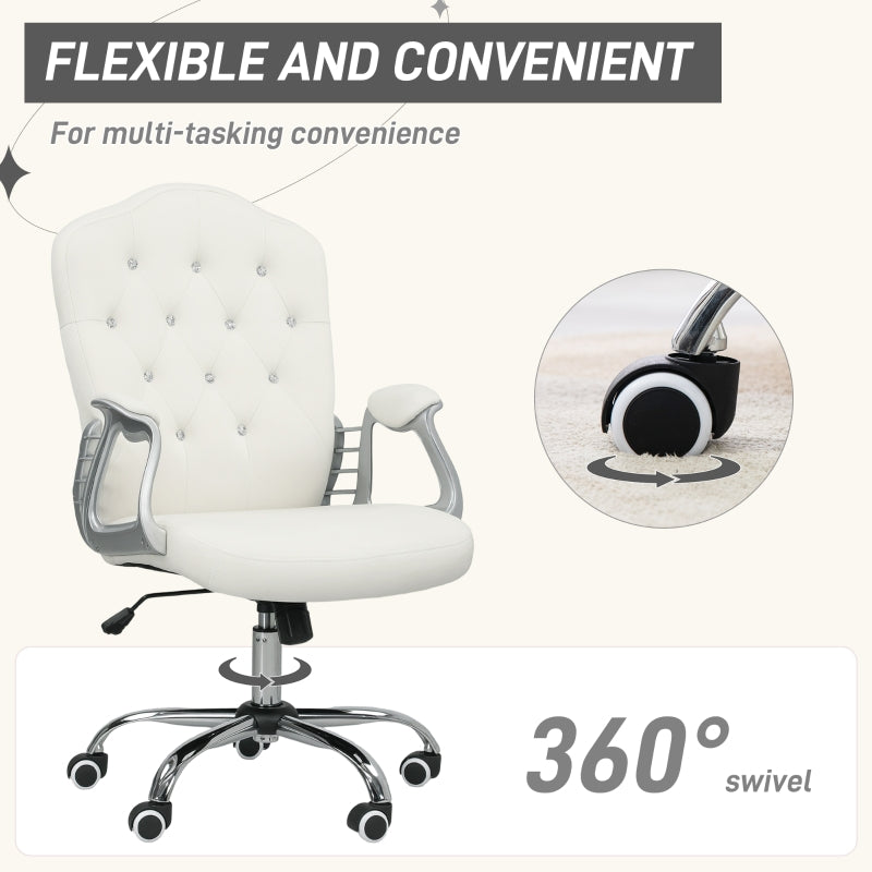 Work Chair with Diamante Back, Velvet-Feel Cream