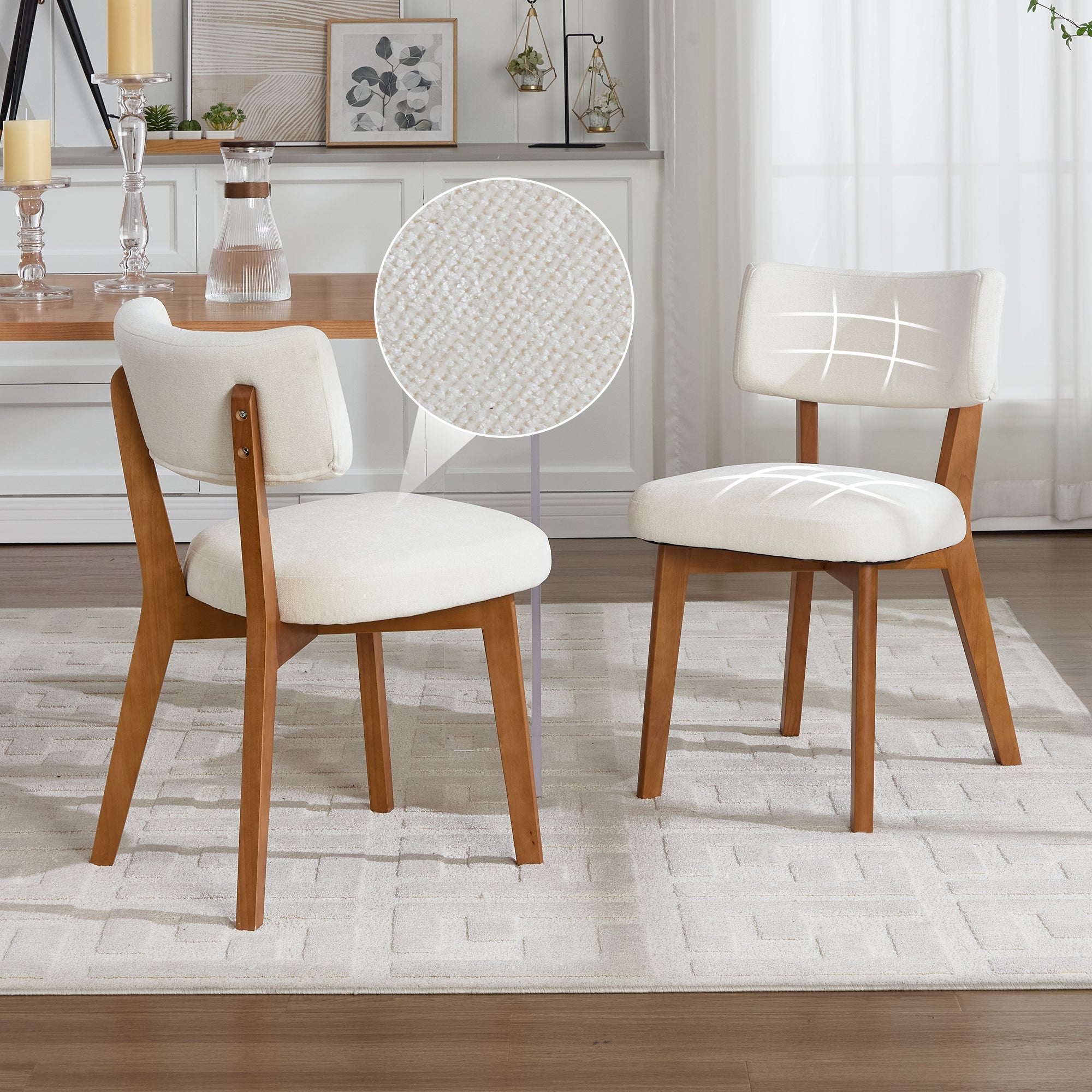 Modern Mid-Century Dining Chair Set of 2, Solid Wood Legs, Fabric Upholstered