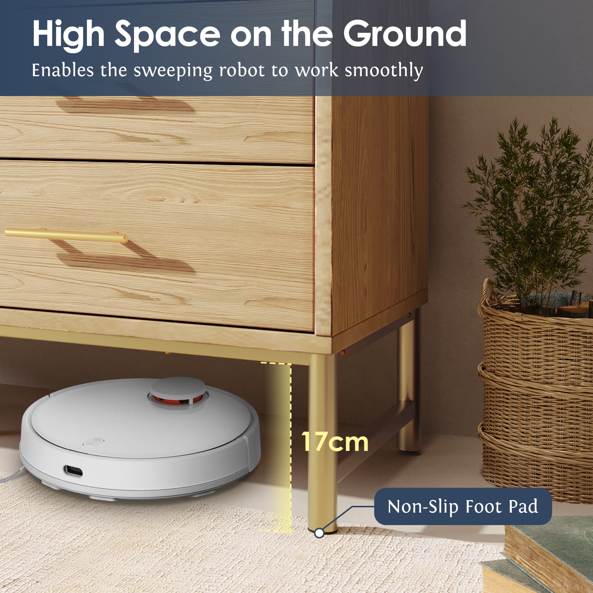 Rattan Sideboard Storage Cabinet with 6 Drawers & Metal Handles, Oak