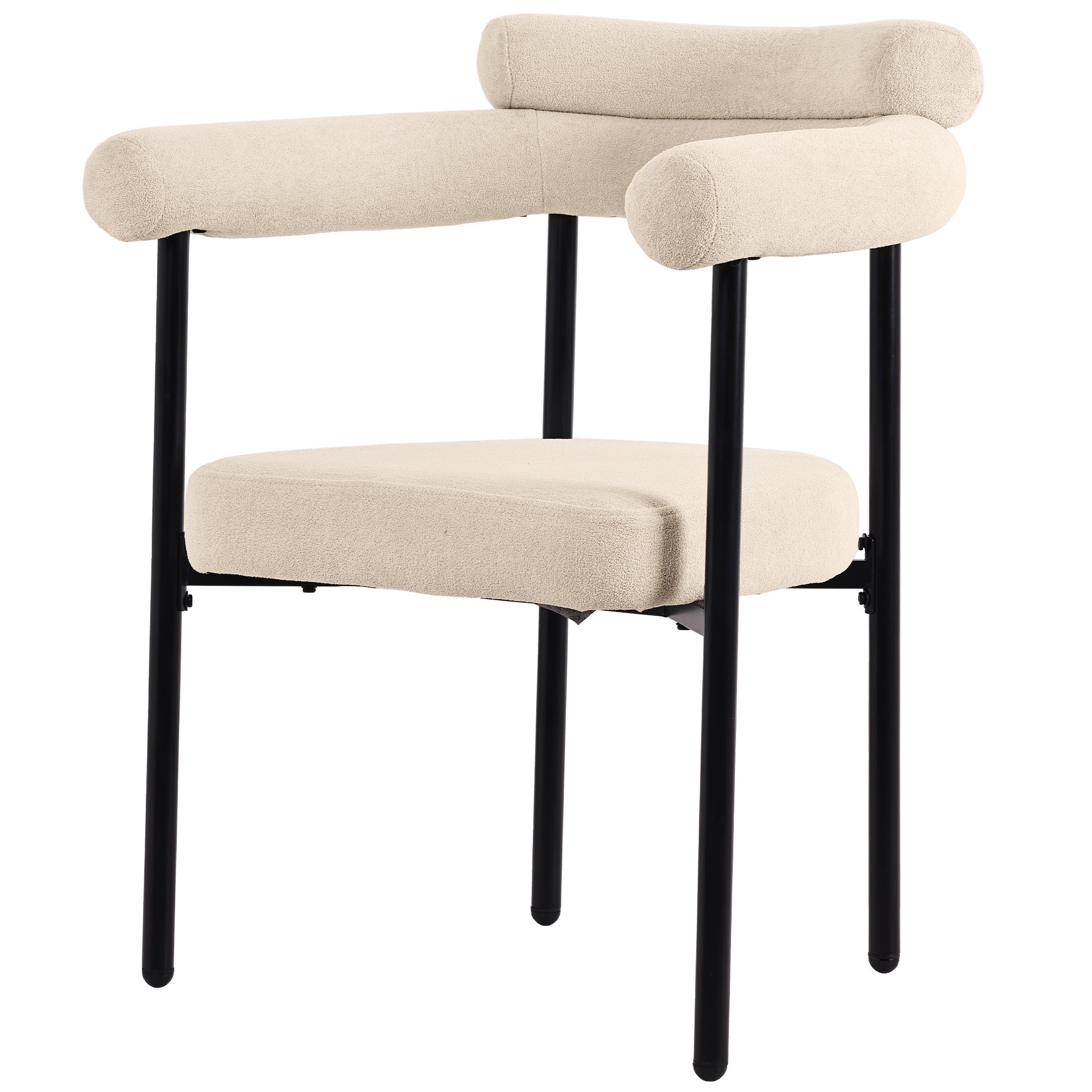5-Piece Dining Set 4 Hollow Armchairs Designer Metal Legs Cream Suede