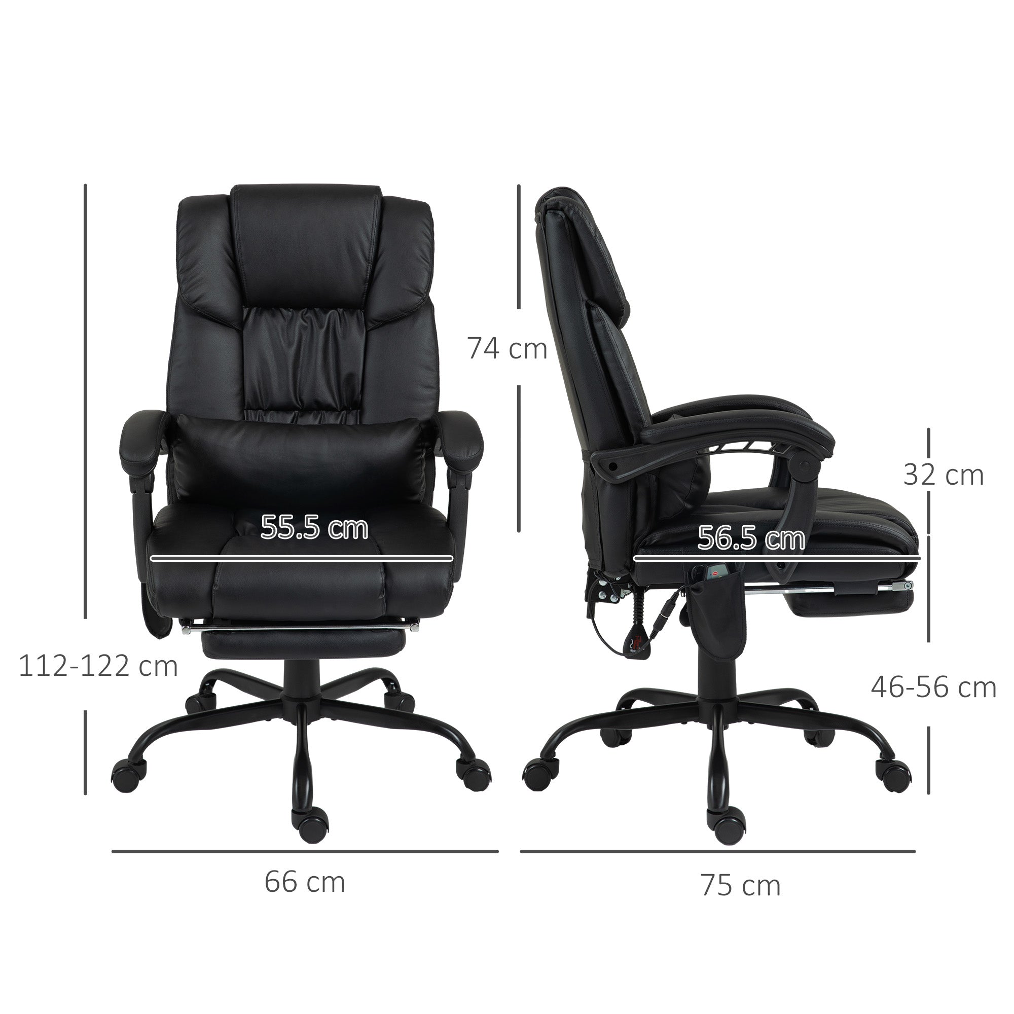 Office Chair, 6-Point Massage Adjustable Height Footrest, PU Leather Black