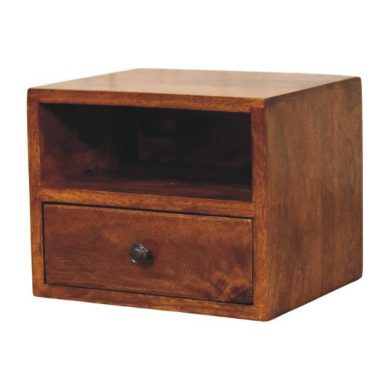 Solis Wall Mounted Nightstand, 1-Drawer, Chestnut Wood