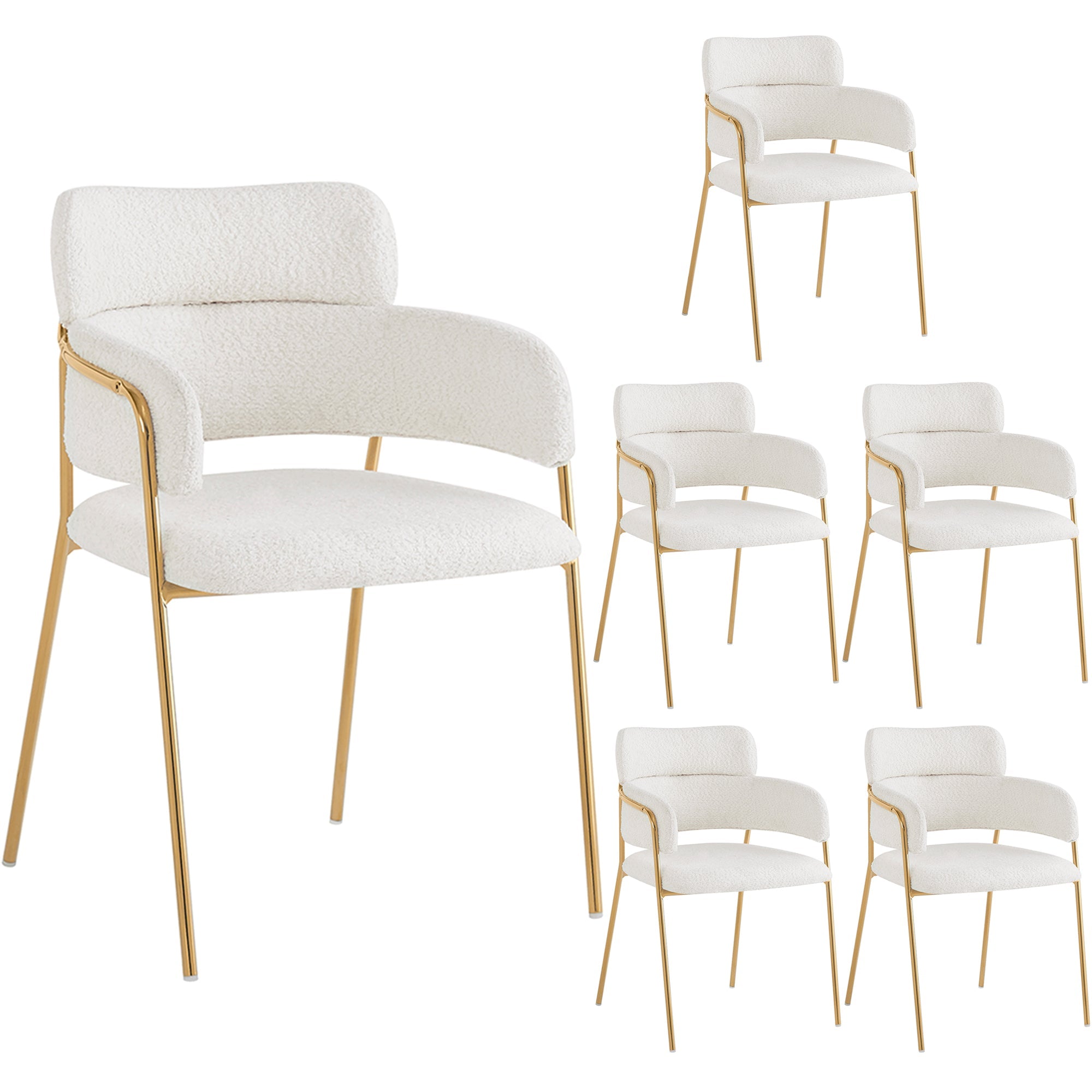 Dining Chair Set of 6 Modern Ergonomic Gold Legs - Beige