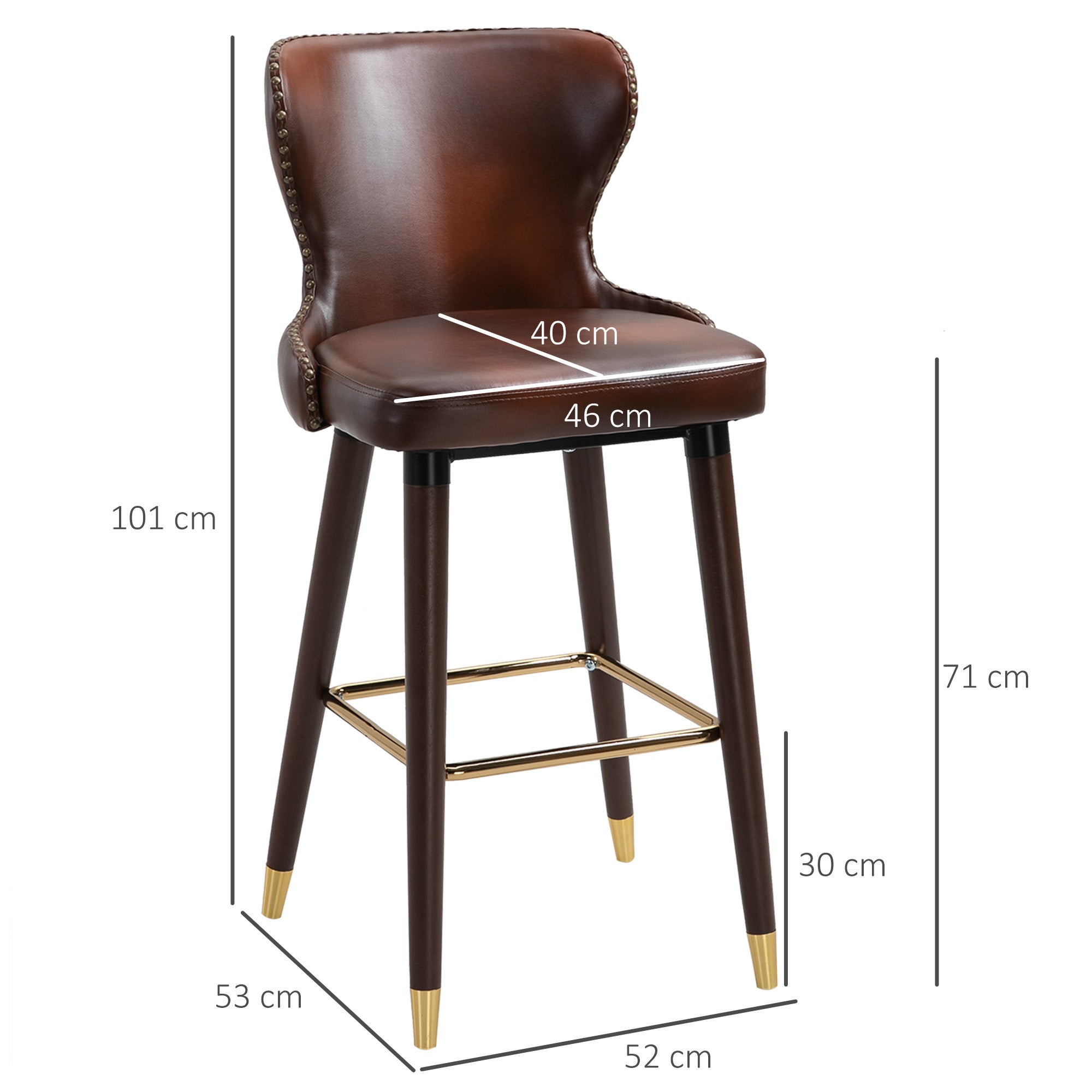 Bar Stool Set of 2, Bistro Chairs Footrest Backrest, PU Brown