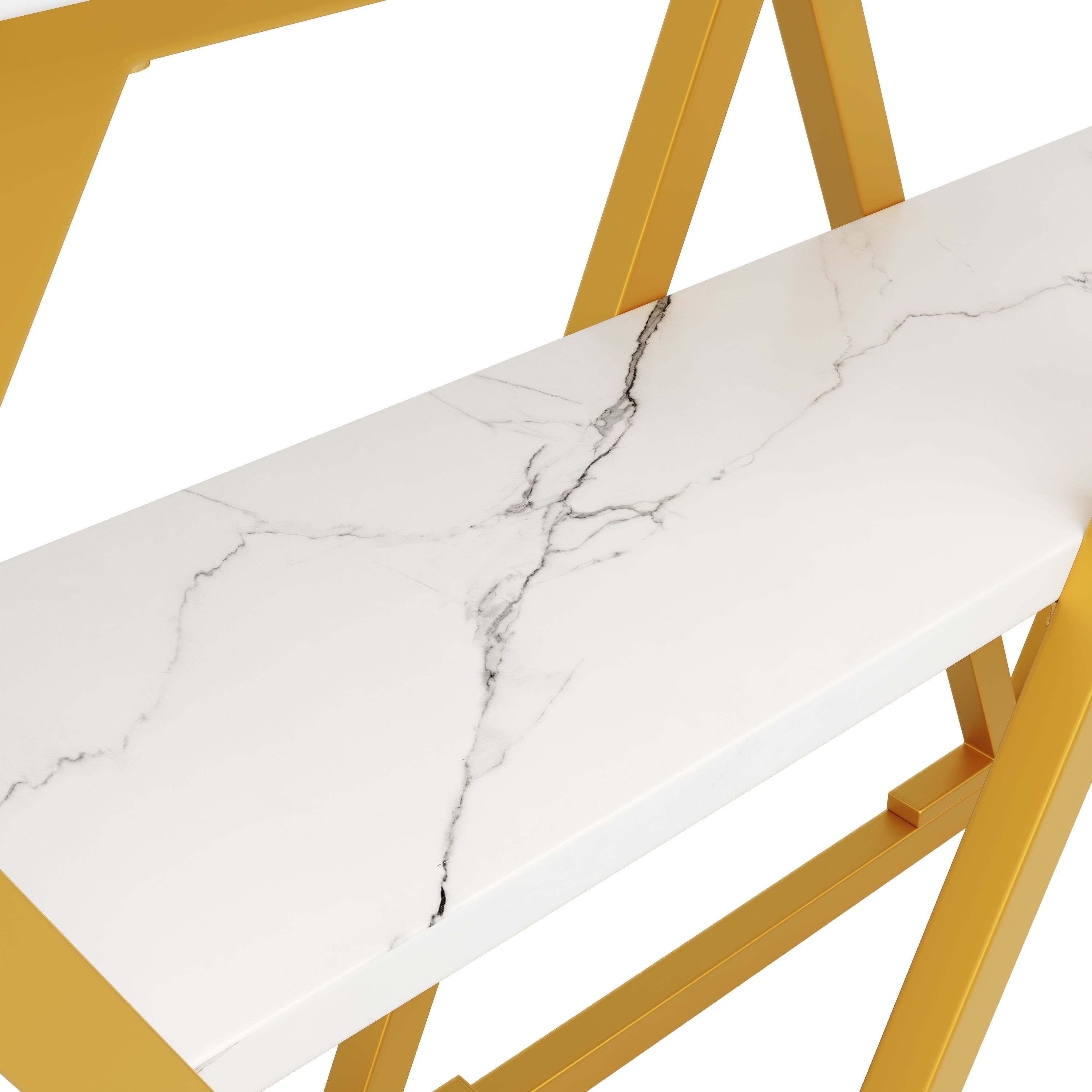 Console Table with Integrated Storage and Metal Legs, White Marble Look