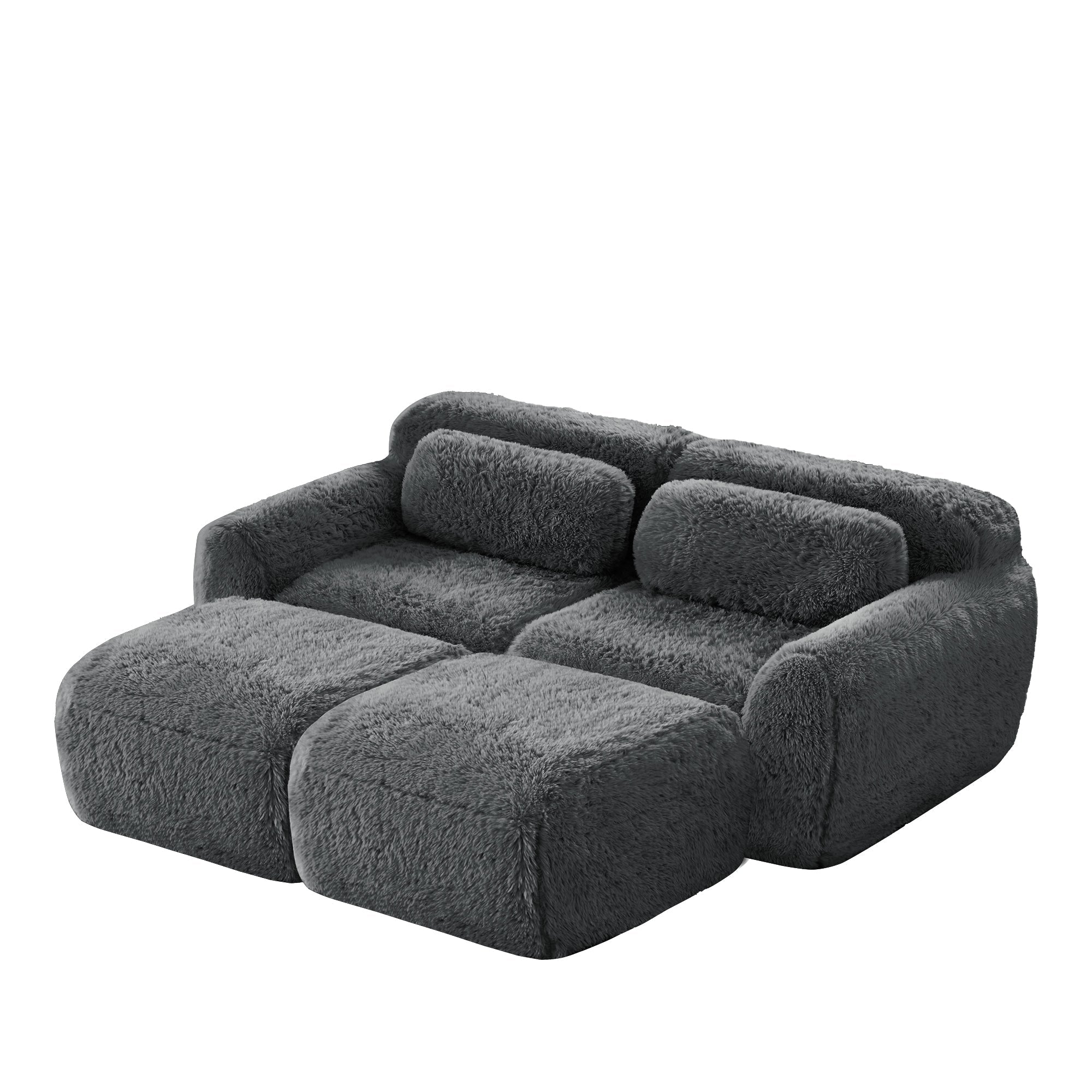 Boneless Cloud Modular Sleeper Sofa 2 Ottomans Plush Fabric - Grey