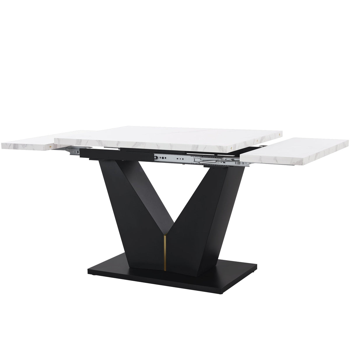 Telescopic Dining Table Extendable 99-159x75cm Space-Saving White V-Shaped Top