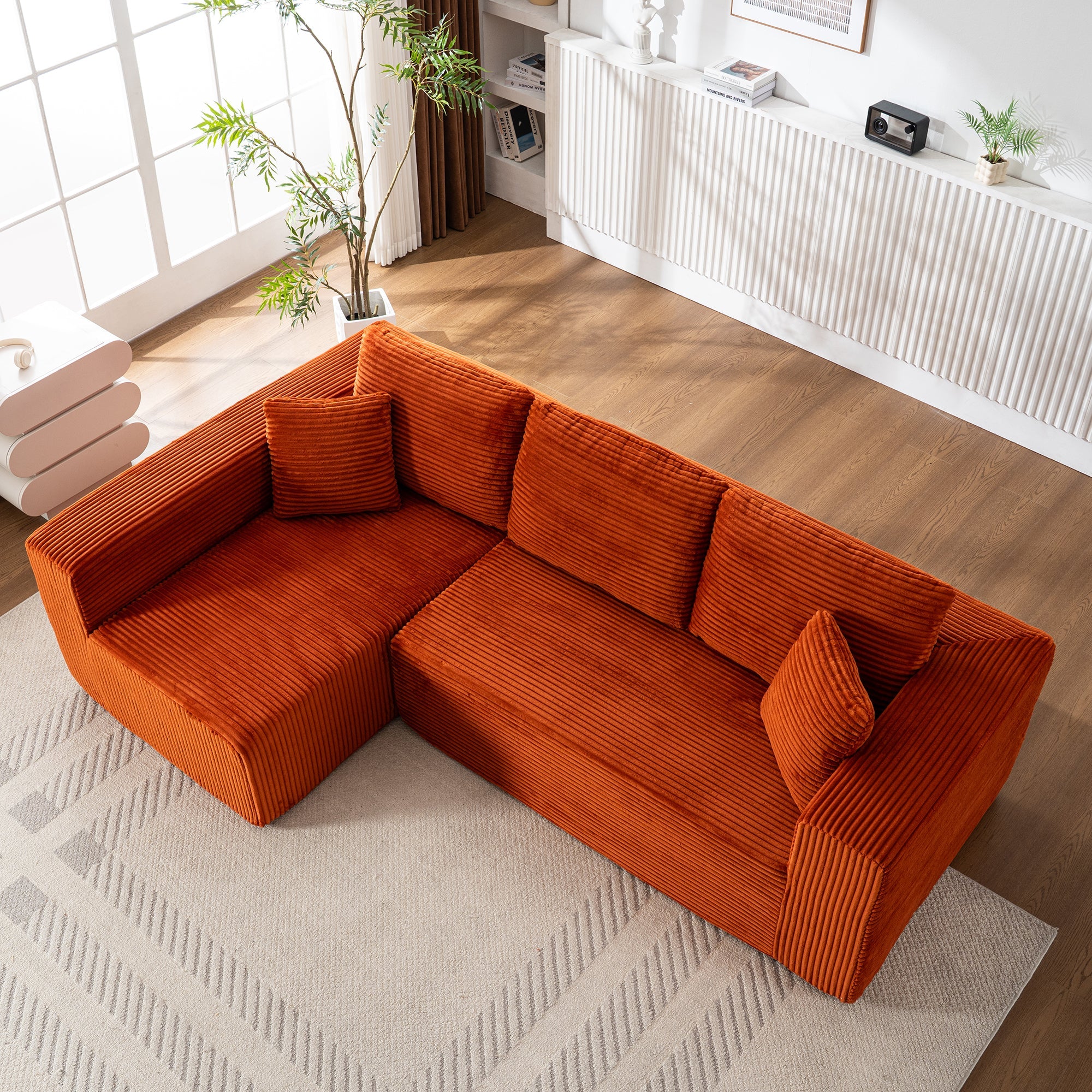 Modern Modular L-Shaped Cloud Sofa with Chaise Lounge and No Assembly, Soft Fabric Material