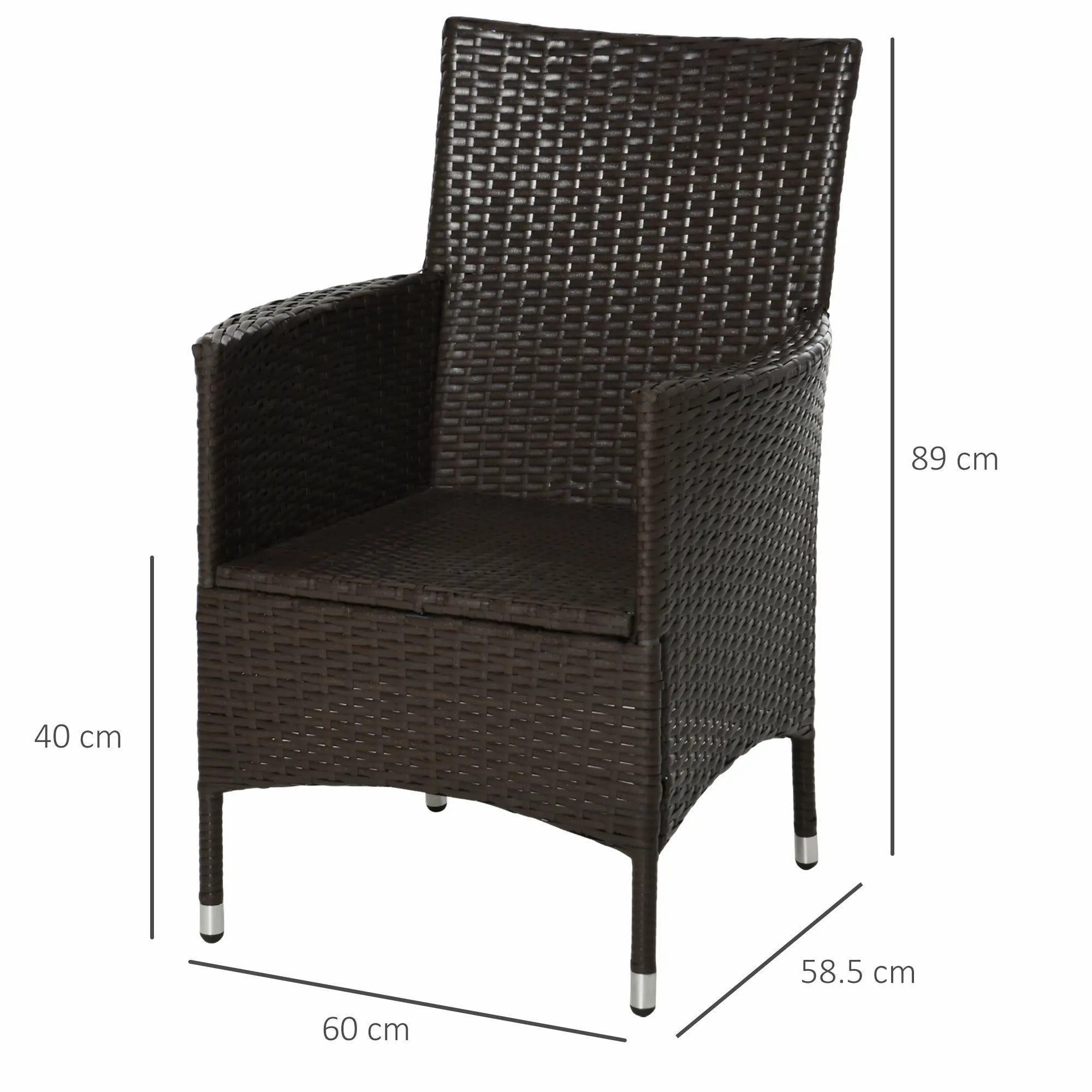 2 Pieces Outdoor Dining Chairs Set with Cushion, High Back PE Rattan Coffee