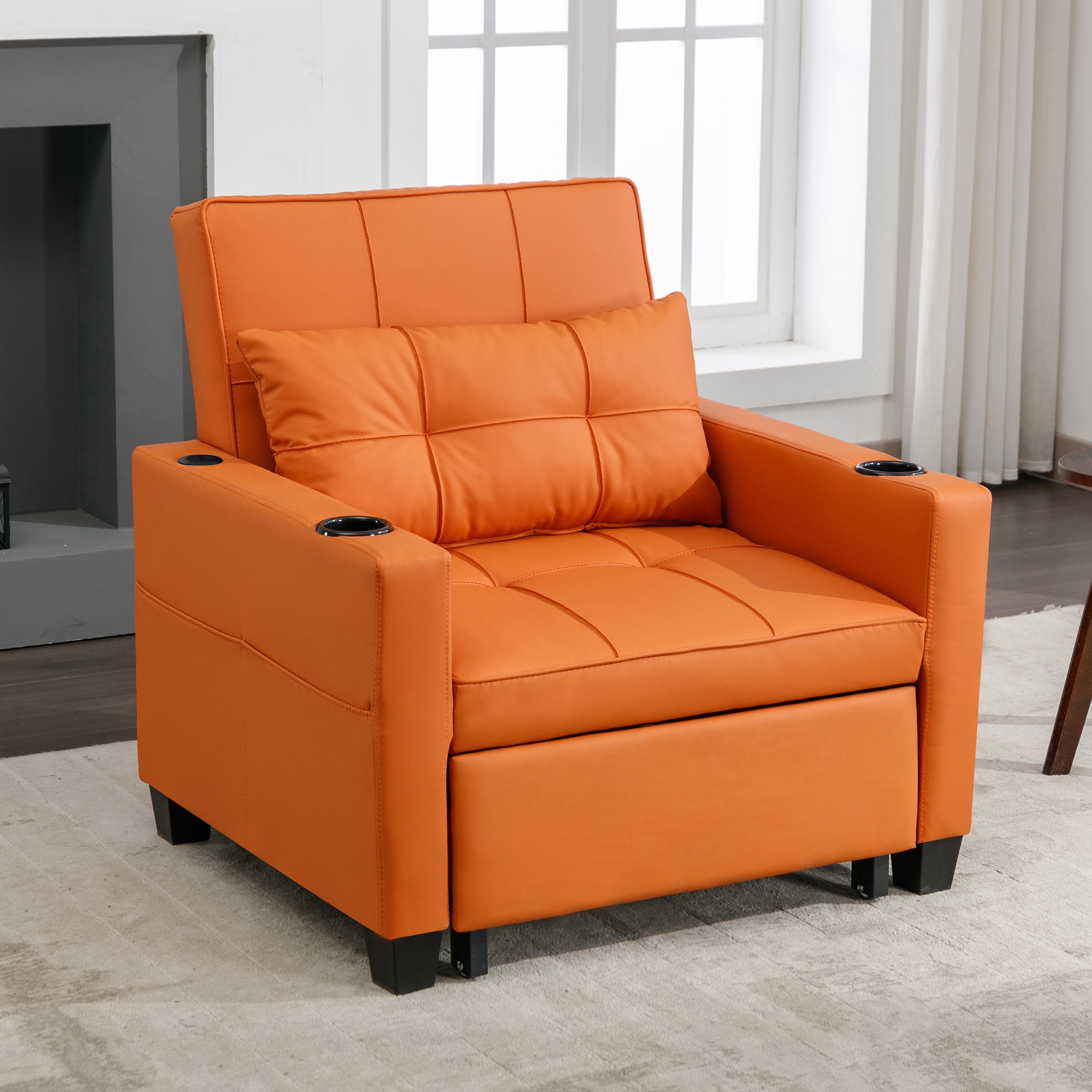3-in-1 Sleeper Sofa, Single Extendable Lounger Armchair with Cup Holders and USB Port