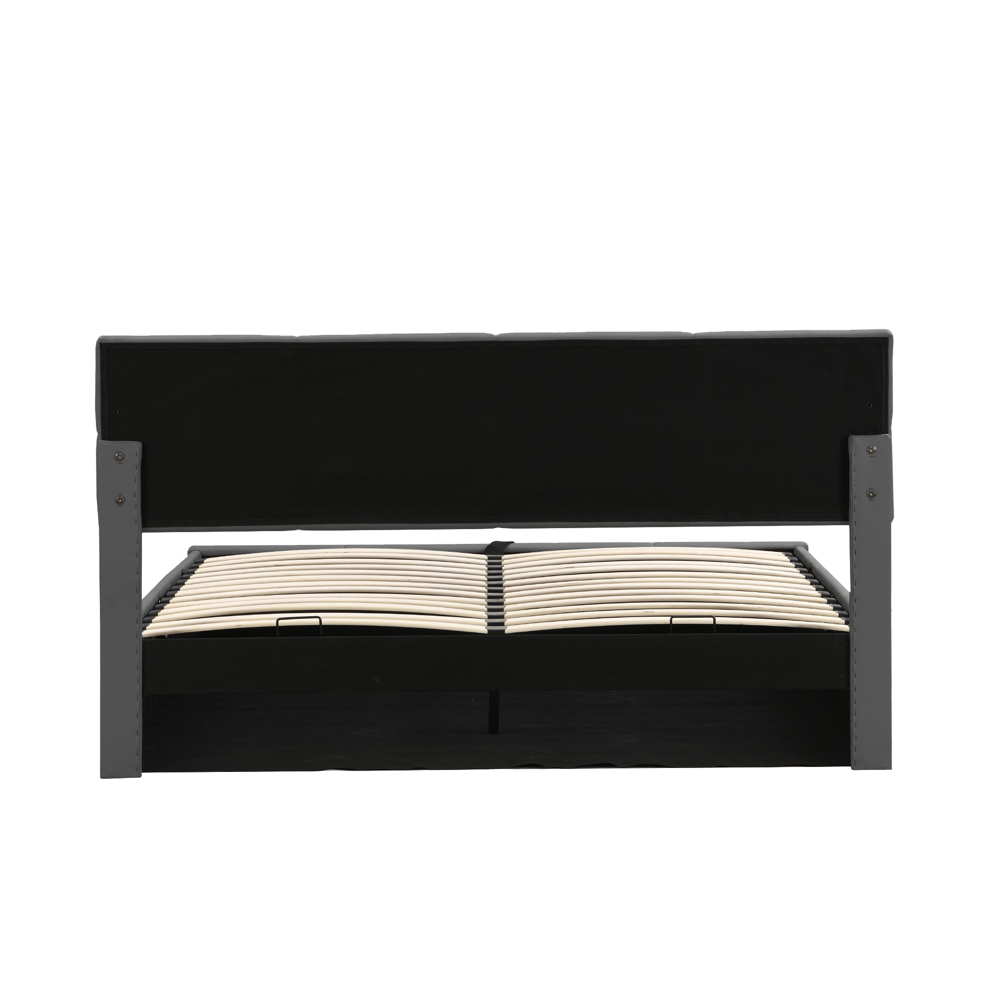 Faux Leather Bed with LED Lighting, Hydraulic Storage & Adjustable Headboard, Grey