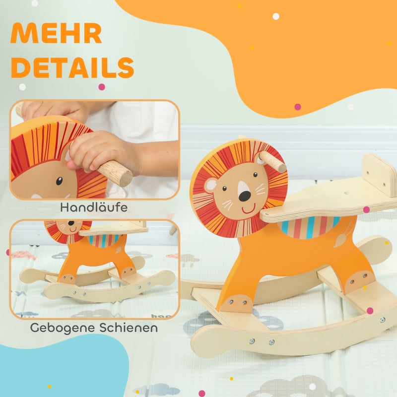 Rocking Horse with Lion Design, 25 kg Weight Capacity and 2-5 Years, Wood Orange