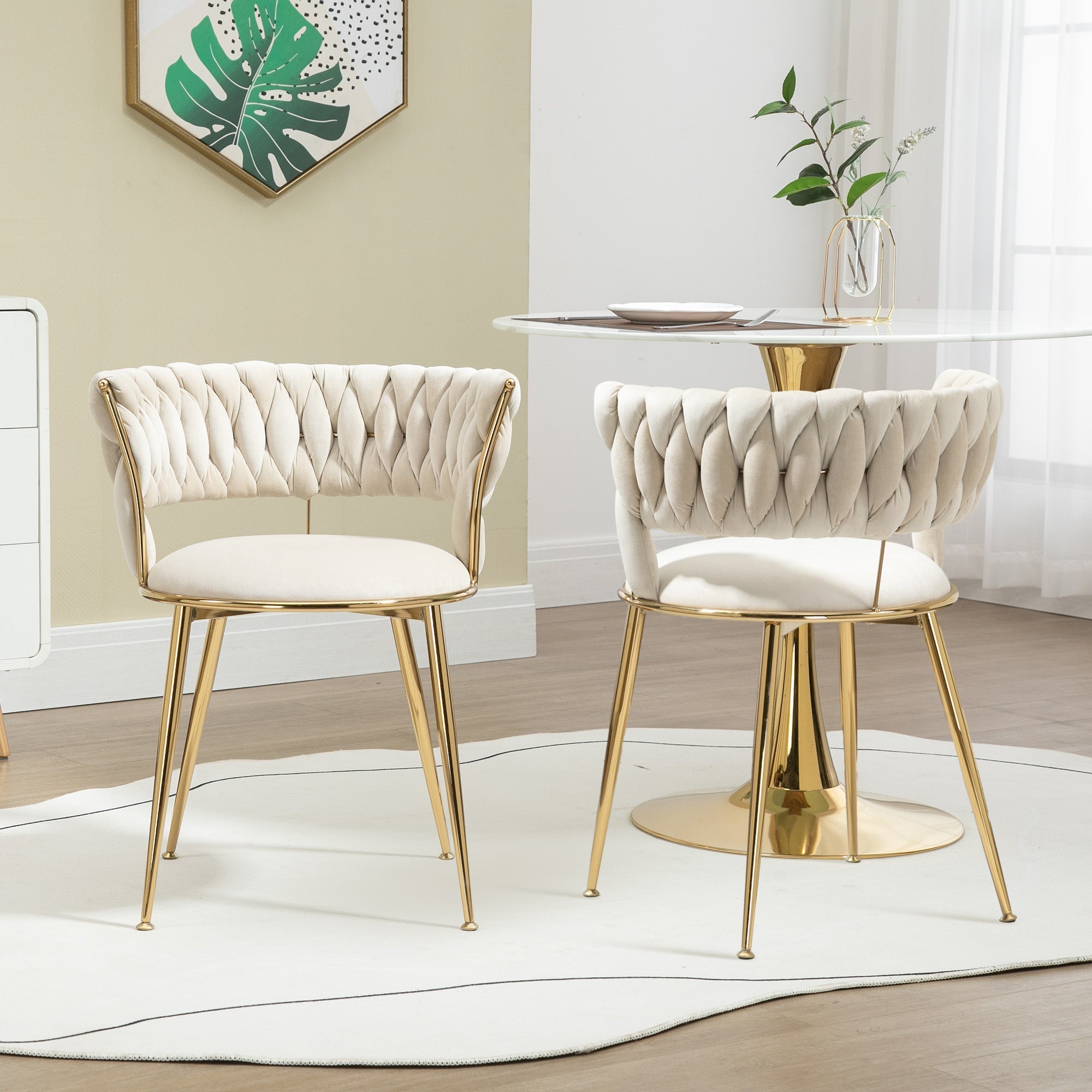 Soft Velvet Dining Chair Set - 2-Piece, Padded, Finger-Shaped Backrest, Armrests