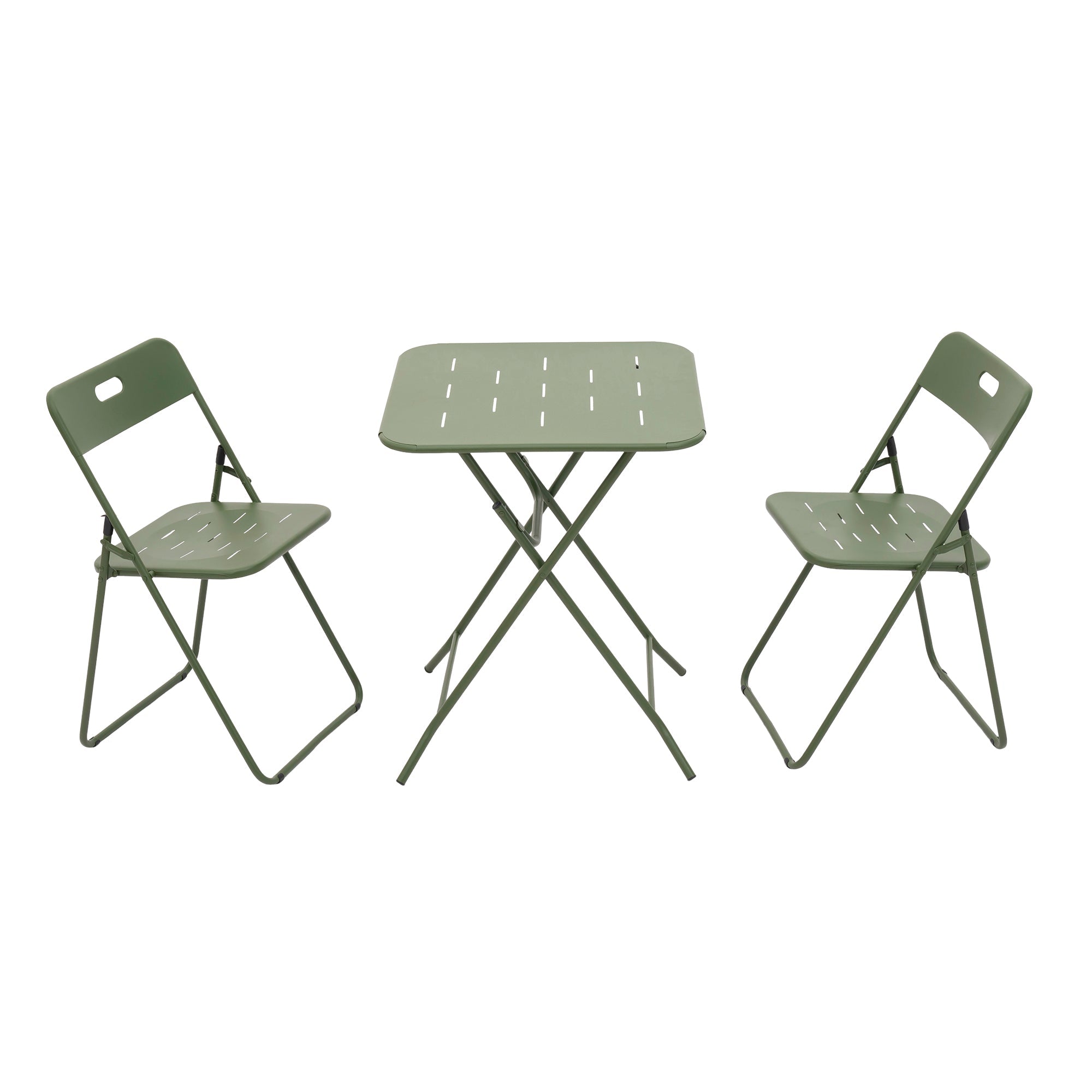 Outdoor 3-Piece Foldable Bistro Set, 2 Chairs and 1 Table Weather-Resistant, Green Metal