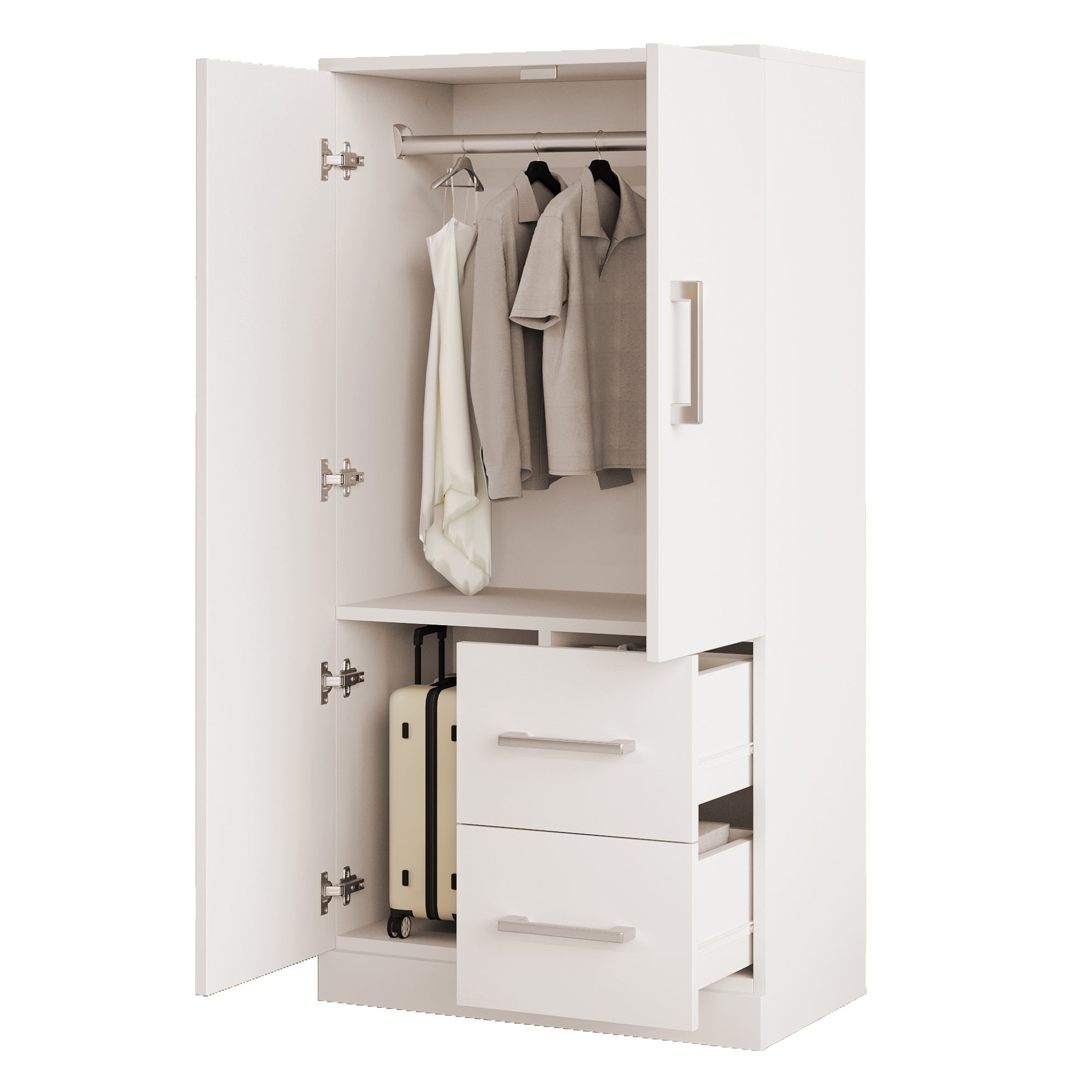 Wardrobe Double Door Drawers Storage 70x40x135cm, White