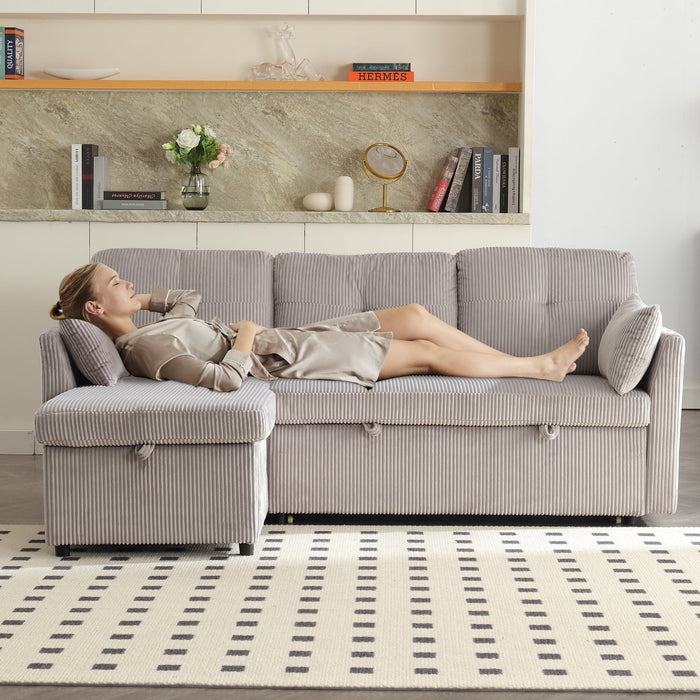 Multi-functional Sofa Bed, Modular L-Shaped Sectional with Storage and Pull-out Bed