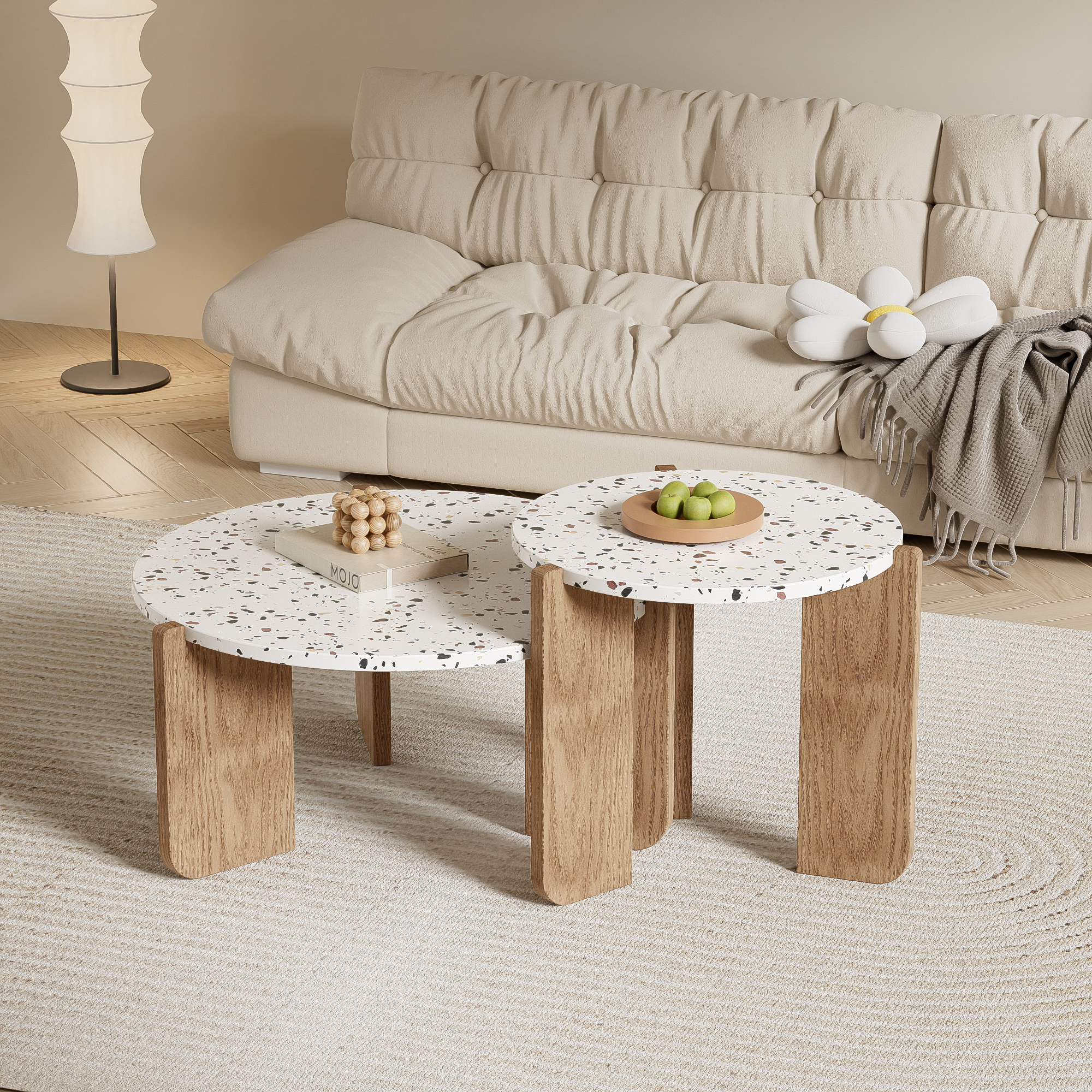 Modern Modular Coffee Table Set of 2 for Living Room, Sofa Side, Balcony