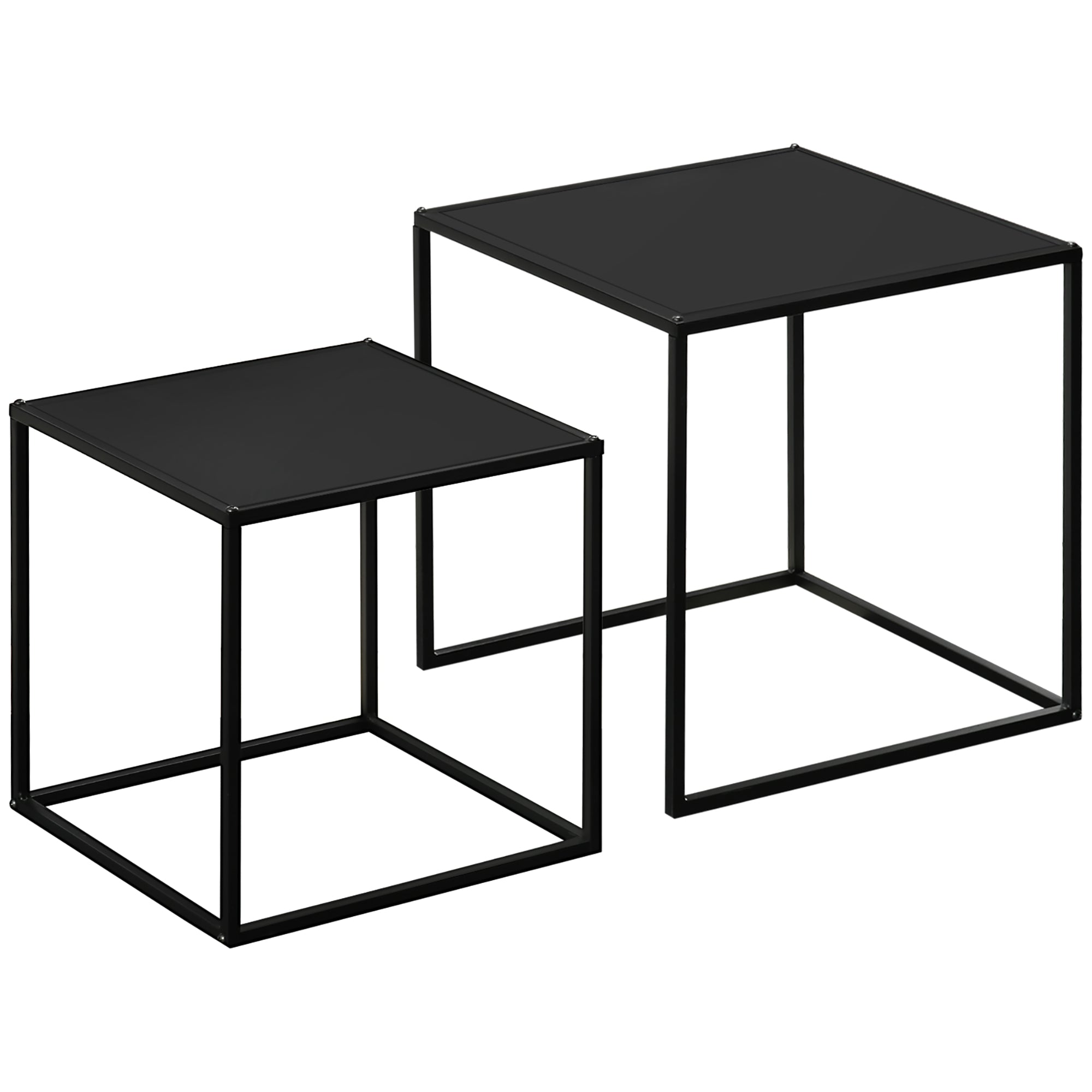 Couchtisch-Set, 2 Beistelltische, modernes Stahl-Design, Schwarz