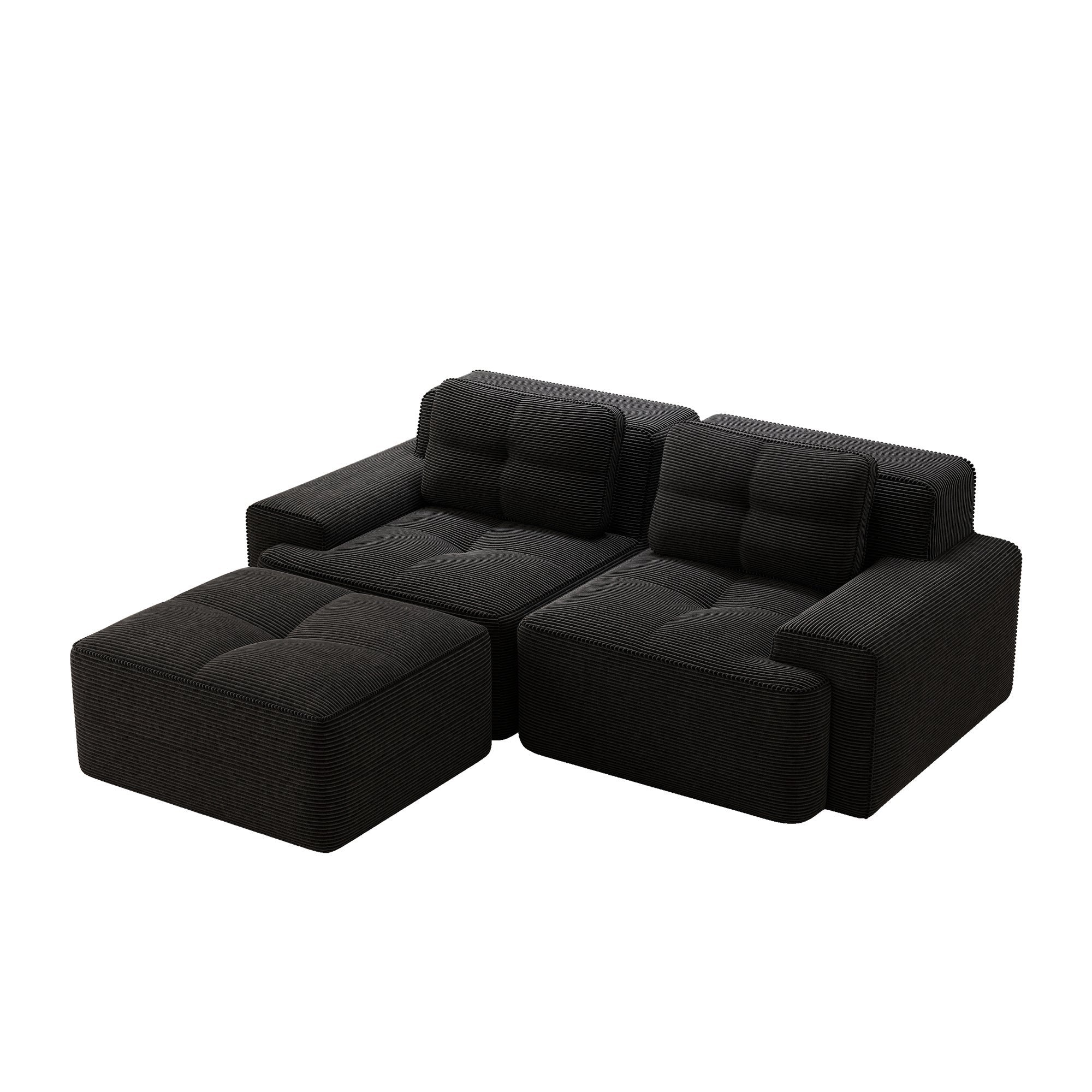 Boneless Modular Sofa L-Shaped Sleeper with Ottoman - Corduroy Black