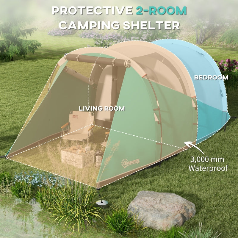 Three-Man Tunnel Tent, 3000mm Water-Resistant Two-Room - Green