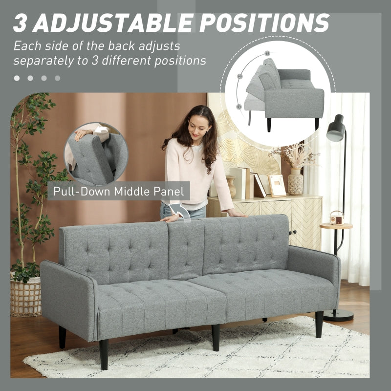 Three-Seater Sofa Bed with Cupholders Light Grey