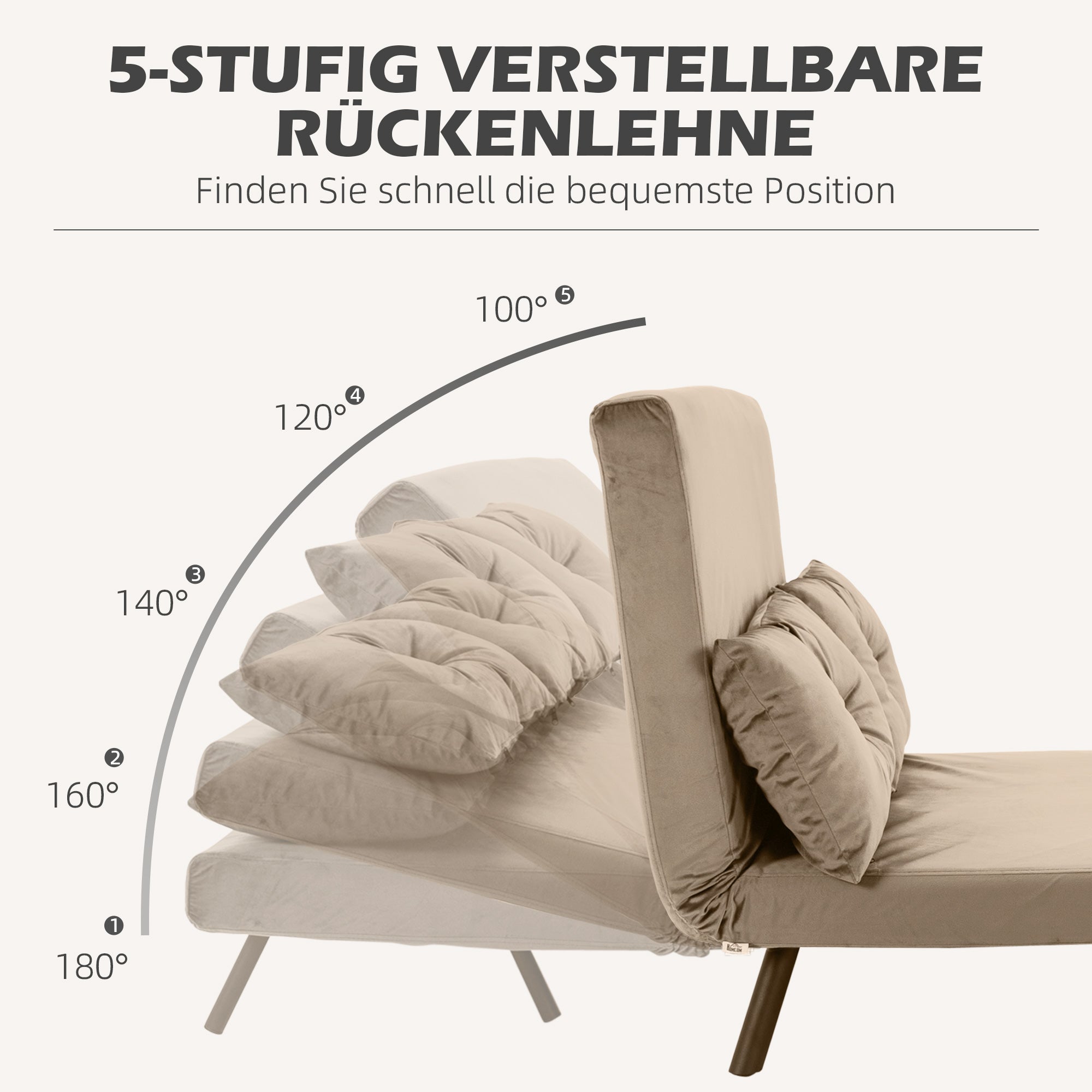 2-Sitzer Schlafsofa, Verstellbare Rückenlehne, Samtoptik Hellbraun