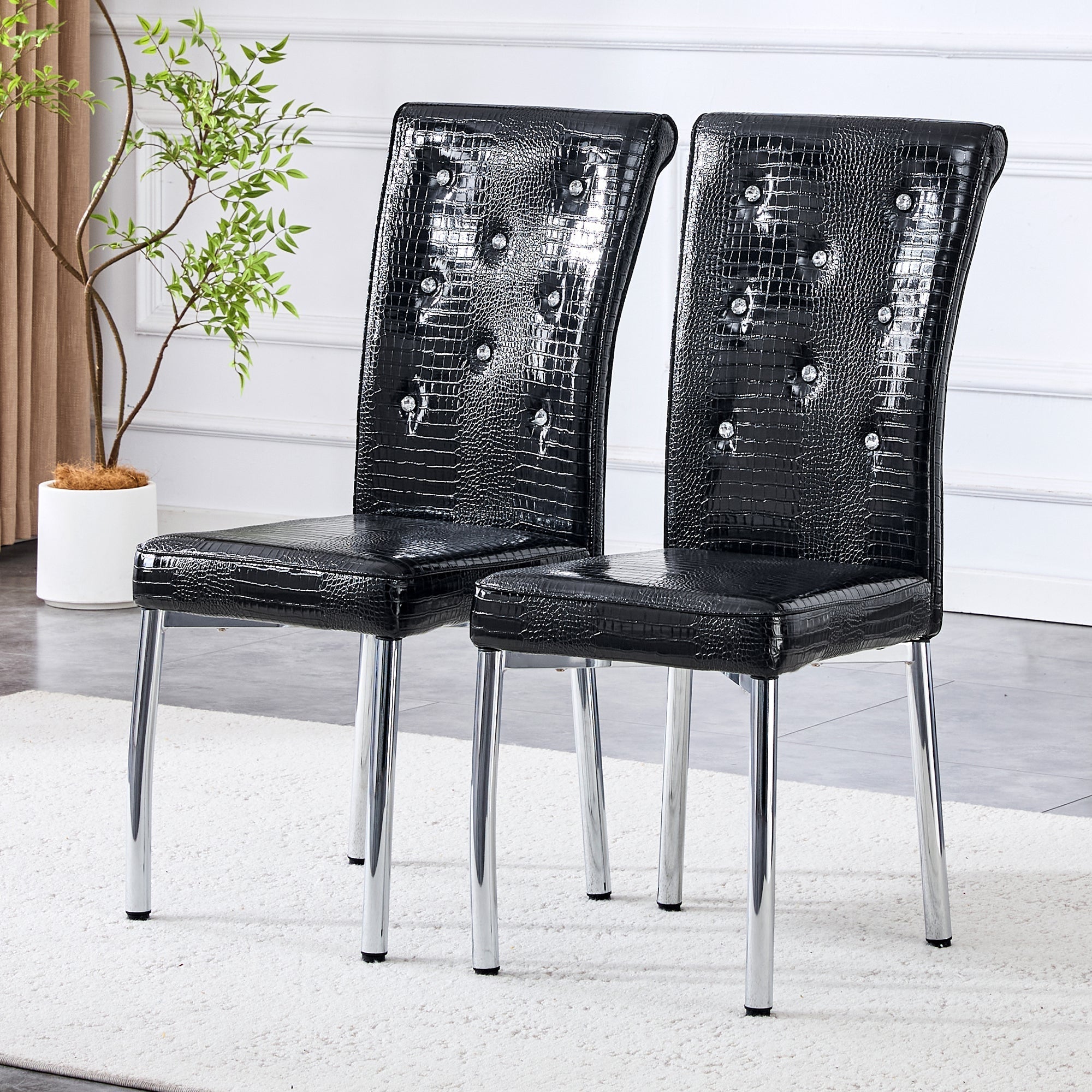 Set of 2 Dining Chairs Retro Alligator Skin Crystal Buckle Design - Faux Leather