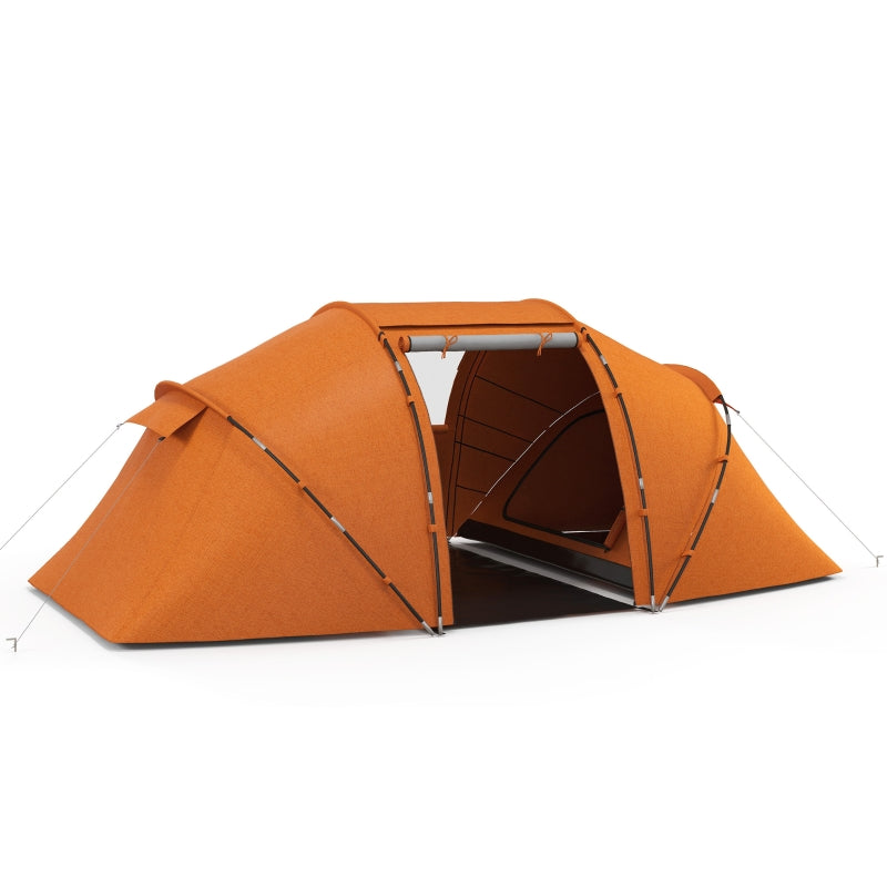 Camping Tent 4-6 Man 2 Bedrooms UV Protection Tunnel, Orange