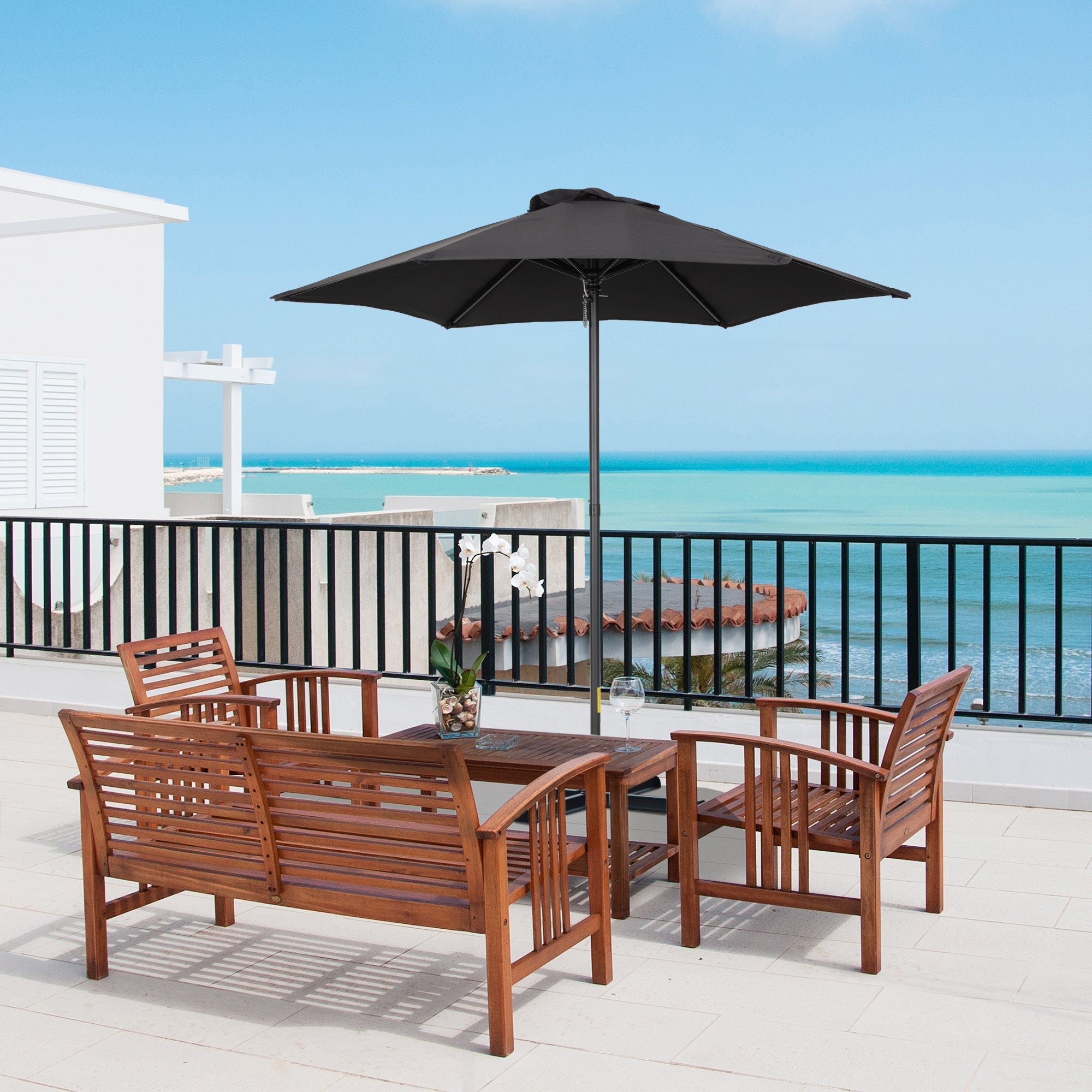 Parasol Ø196 cm, Rotating Folding Balcony Beach Windproof, Black
