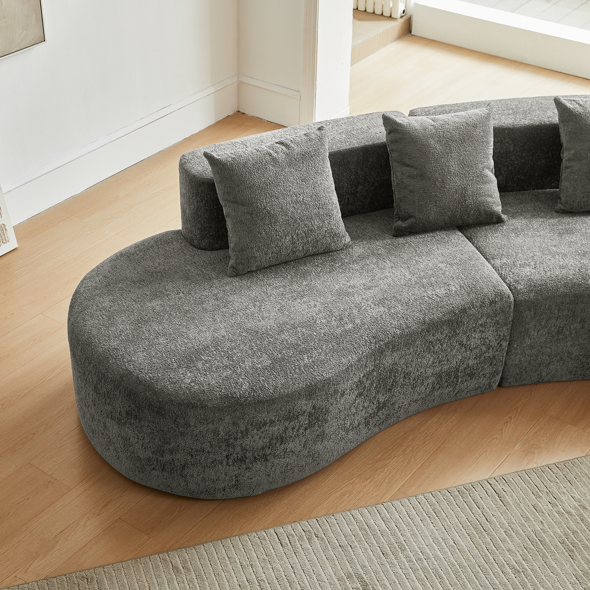 Corner Sofa Modern Curved 3-Seater - Bouclé