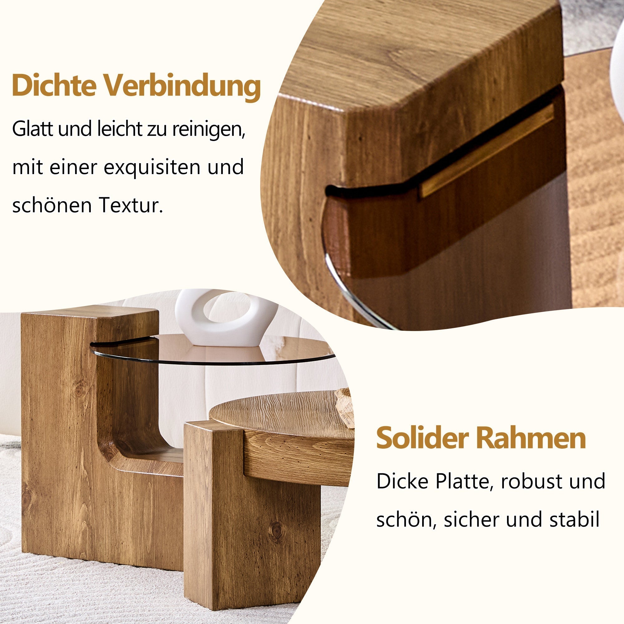 Separable Coffee Table Set MDF Wood Look Safety Glass - Brown Tinted
