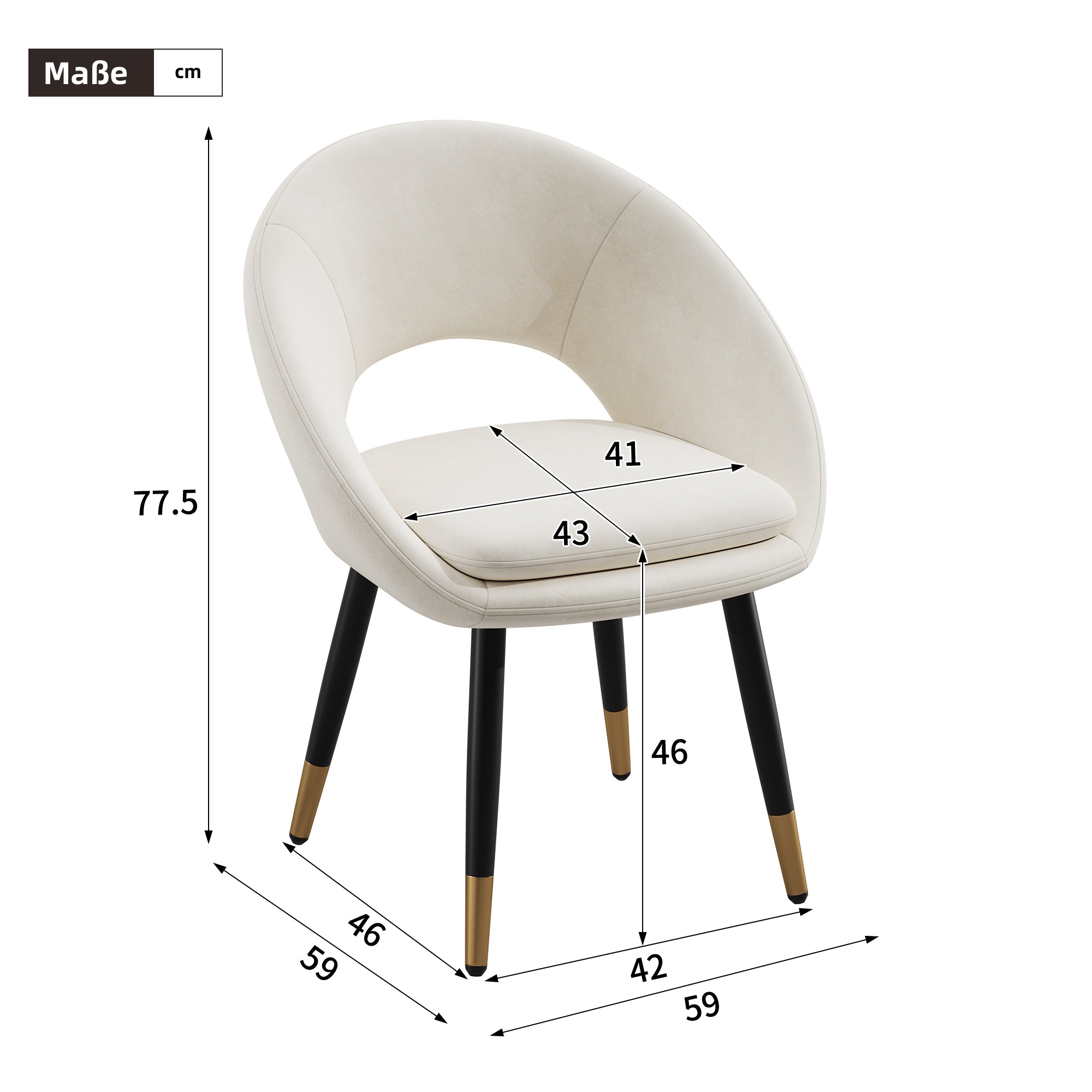 Set of 6 Modern Dining Chairs, Comfortable and Breathable Velvet, Beige