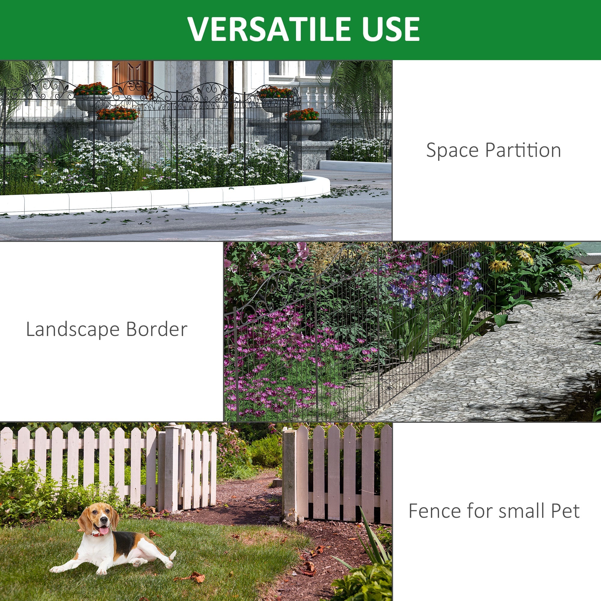 Garden Decorative Fence 4 Panels 44in x 12ft Landscape Edging Metal Wire