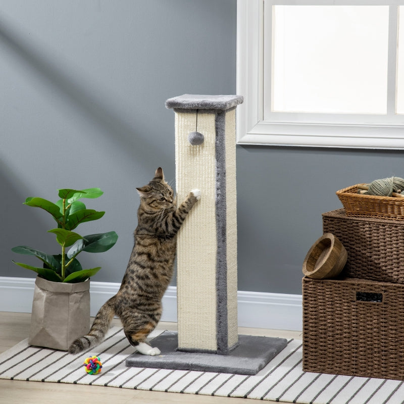 81cm Cat Scratcher, Vertical Full with Sisal Rope & Hanging Ball, Grey