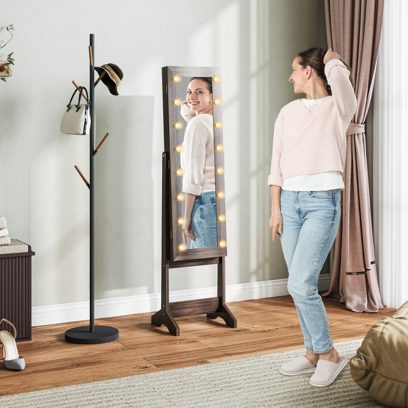 Freestanding Mirrored Jewellery Cabinet with LED Lights - Dark Brown