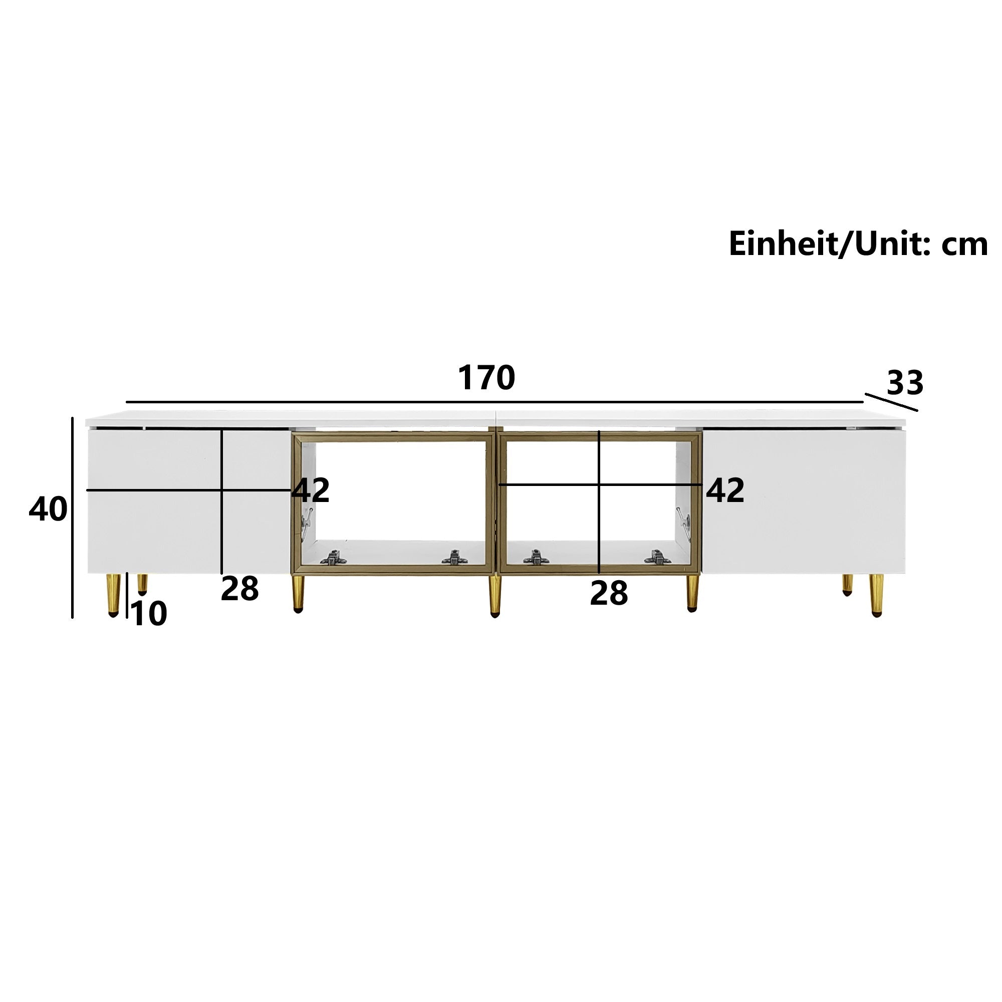TV Cabinet 170cm Minimalist Style, Floor and Wall Mounted, 4 Doors (2 Glass Doors), White