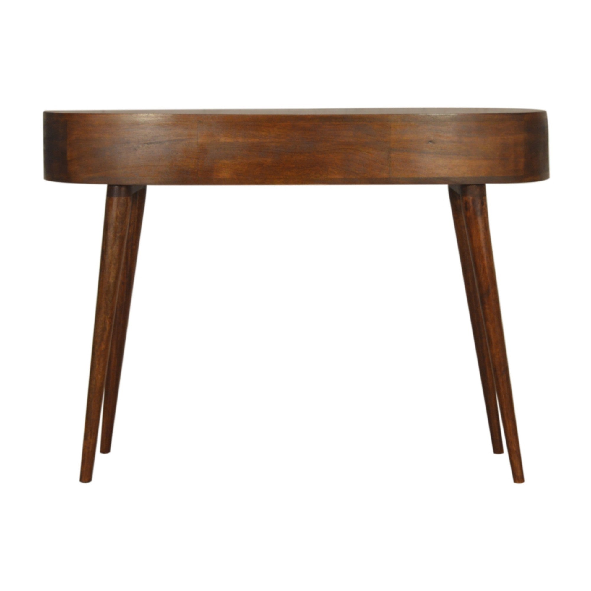 Solid Wood Writing Desk, Chestnut Wave 2 Drawers Open Slot, Dark Brown